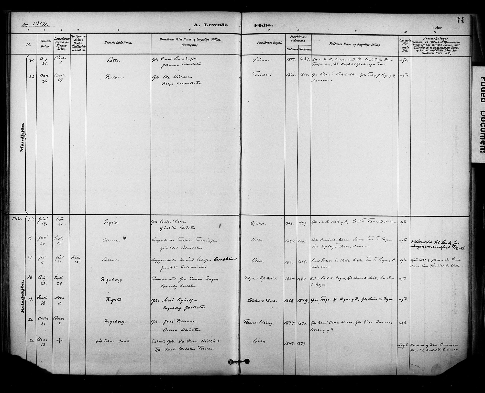 Sauherad kirkebøker, SAKO/A-298/F/Fa/L0009: Parish register (official) no. I 9, 1887-1912, p. 74
