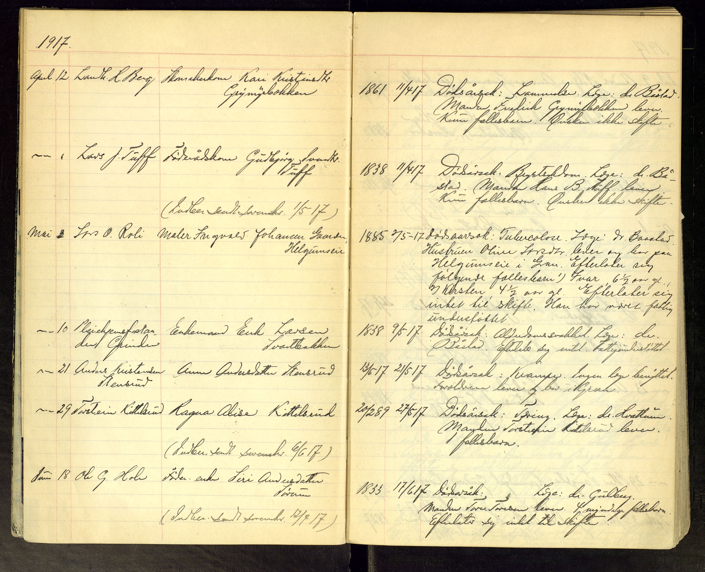 Gran lensmannskontor, AV/SAH-LOG-010/H/Ha/L0003: Dødsfallsprotokoll, 1917-1930