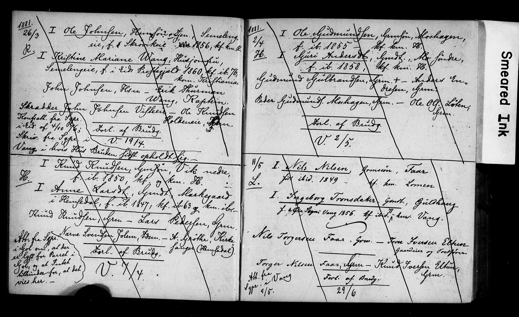 Vestre Slidre prestekontor, AV/SAH-PREST-136/I/Ie/Iea/L0001/0001: Banns register no. 1, 1881-1919