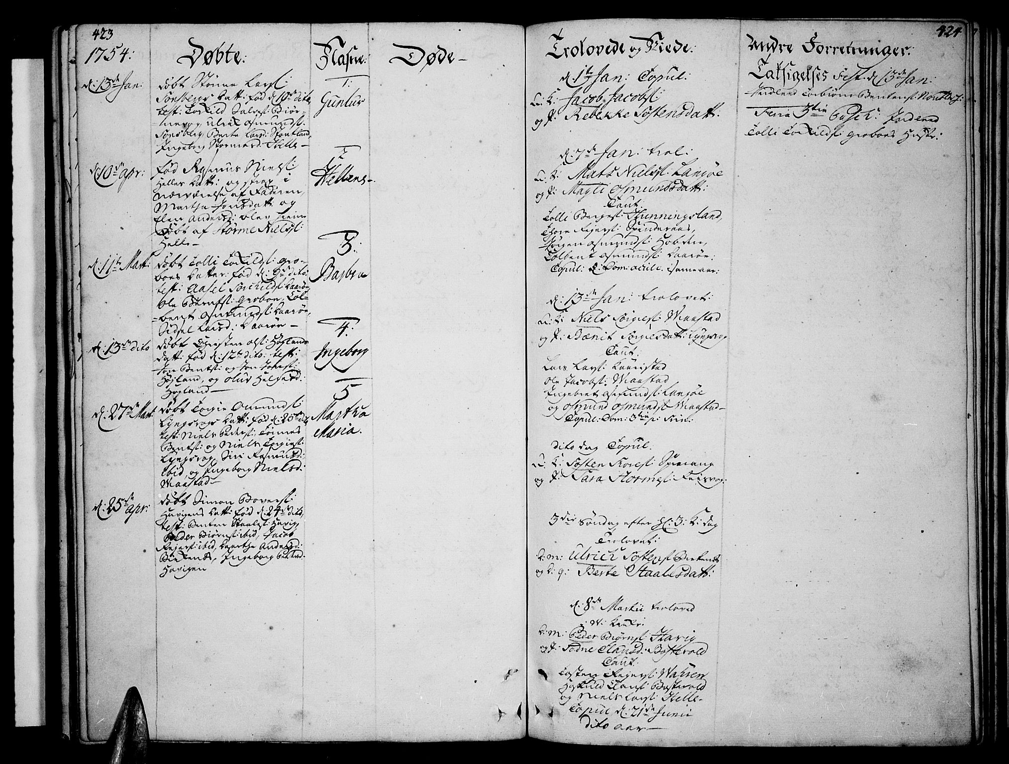 Lista sokneprestkontor, AV/SAK-1111-0027/F/Fa/L0003: Parish register (official) no. A 3 /3, 1752-1767, p. 423-424