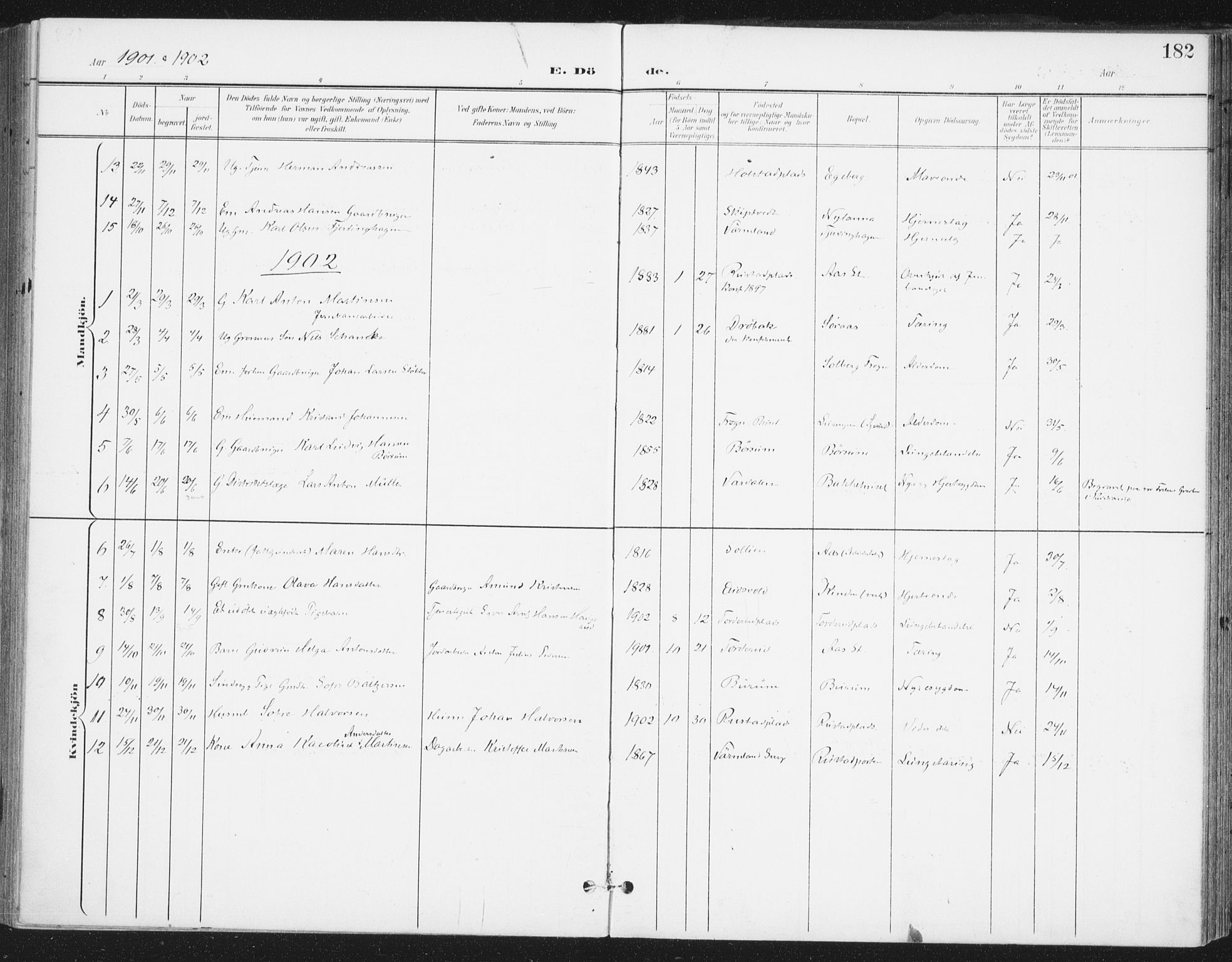 Ås prestekontor Kirkebøker, AV/SAO-A-10894/F/Fa/L0010: Parish register (official) no. I 10, 1900-1918, p. 182