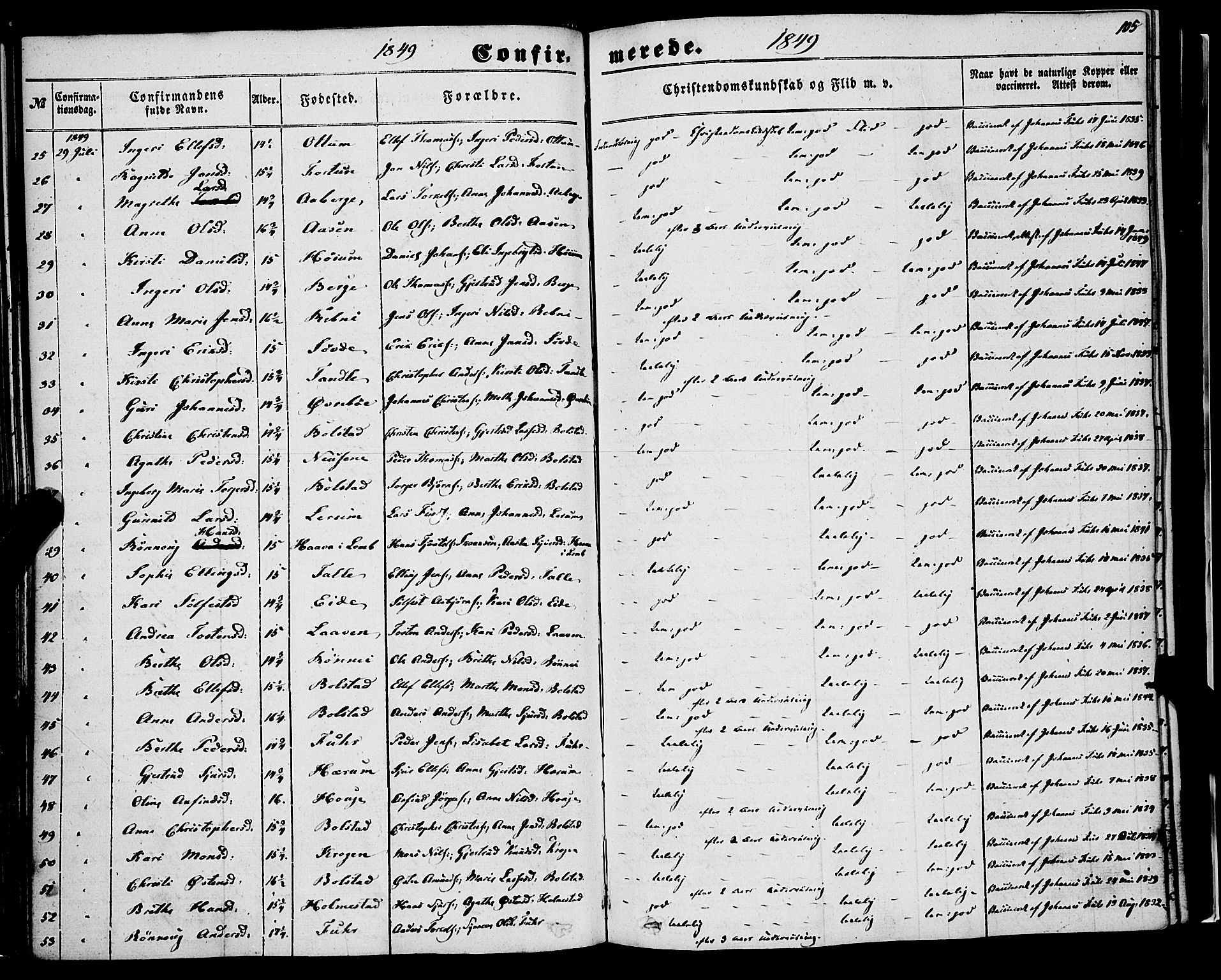 Luster sokneprestembete, AV/SAB-A-81101/H/Haa/Haaa/L0007: Parish register (official) no. A 7, 1849-1859, p. 105