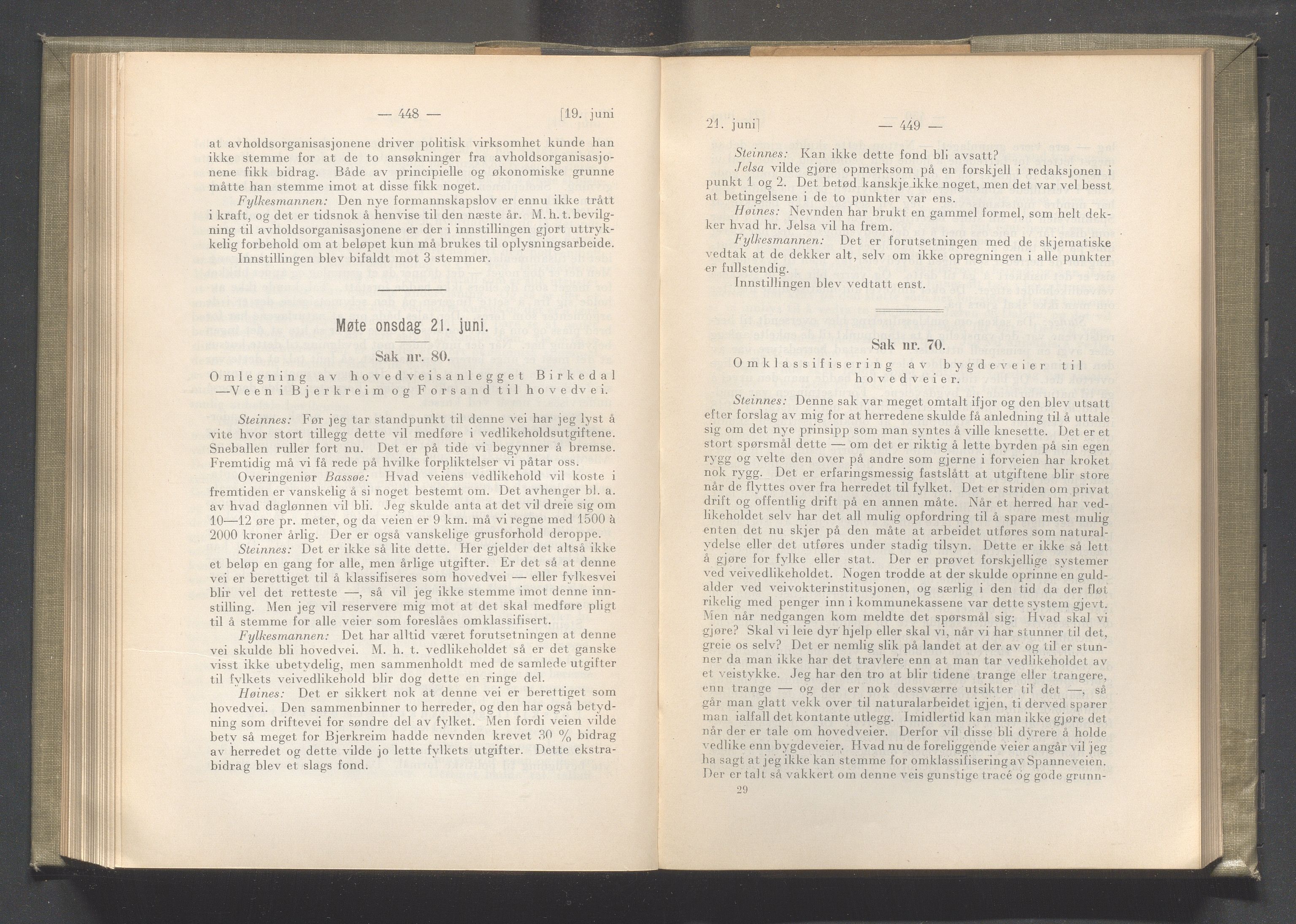 Rogaland fylkeskommune - Fylkesrådmannen , IKAR/A-900/A/Aa/Aaa/L0041: Møtebok , 1922, p. 448-449