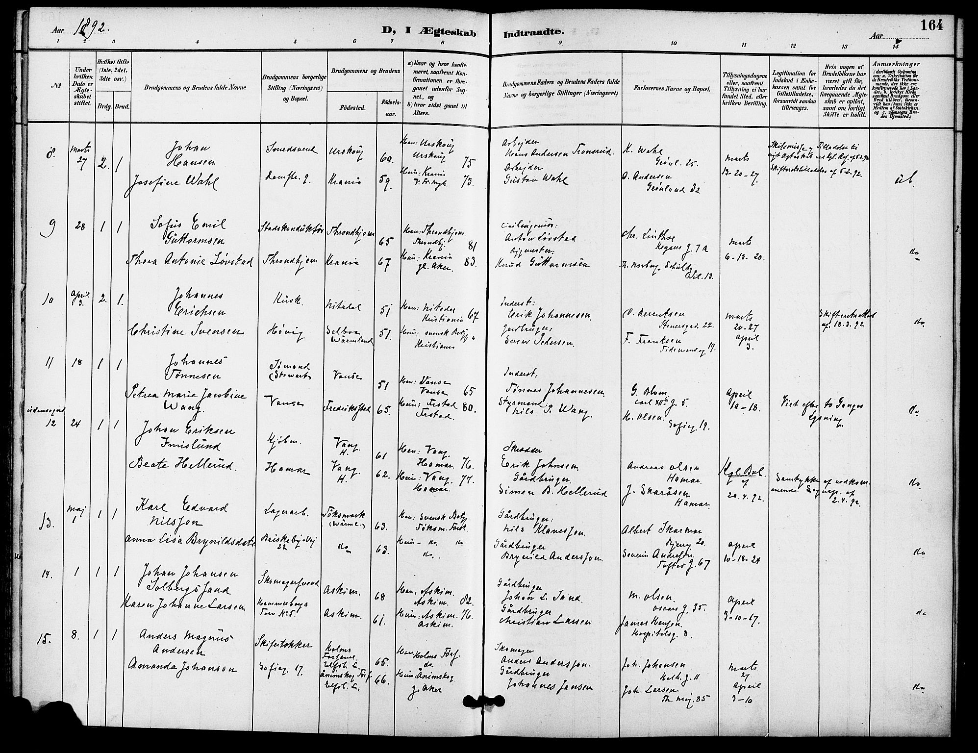 Gamle Aker prestekontor Kirkebøker, SAO/A-10617a/F/L0009: Parish register (official) no. 9, 1890-1898, p. 164