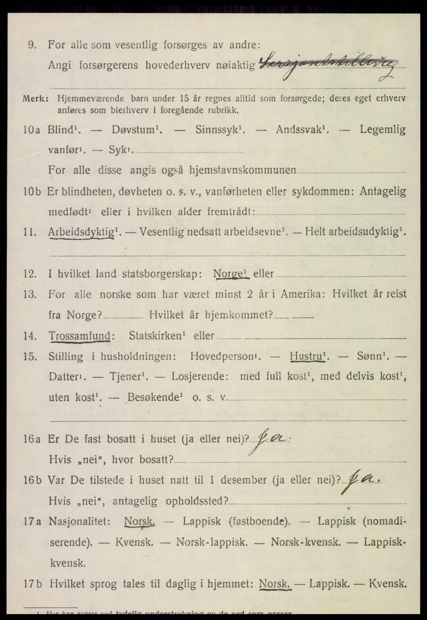 SAT, 1920 census for Kvam, 1920, p. 2524