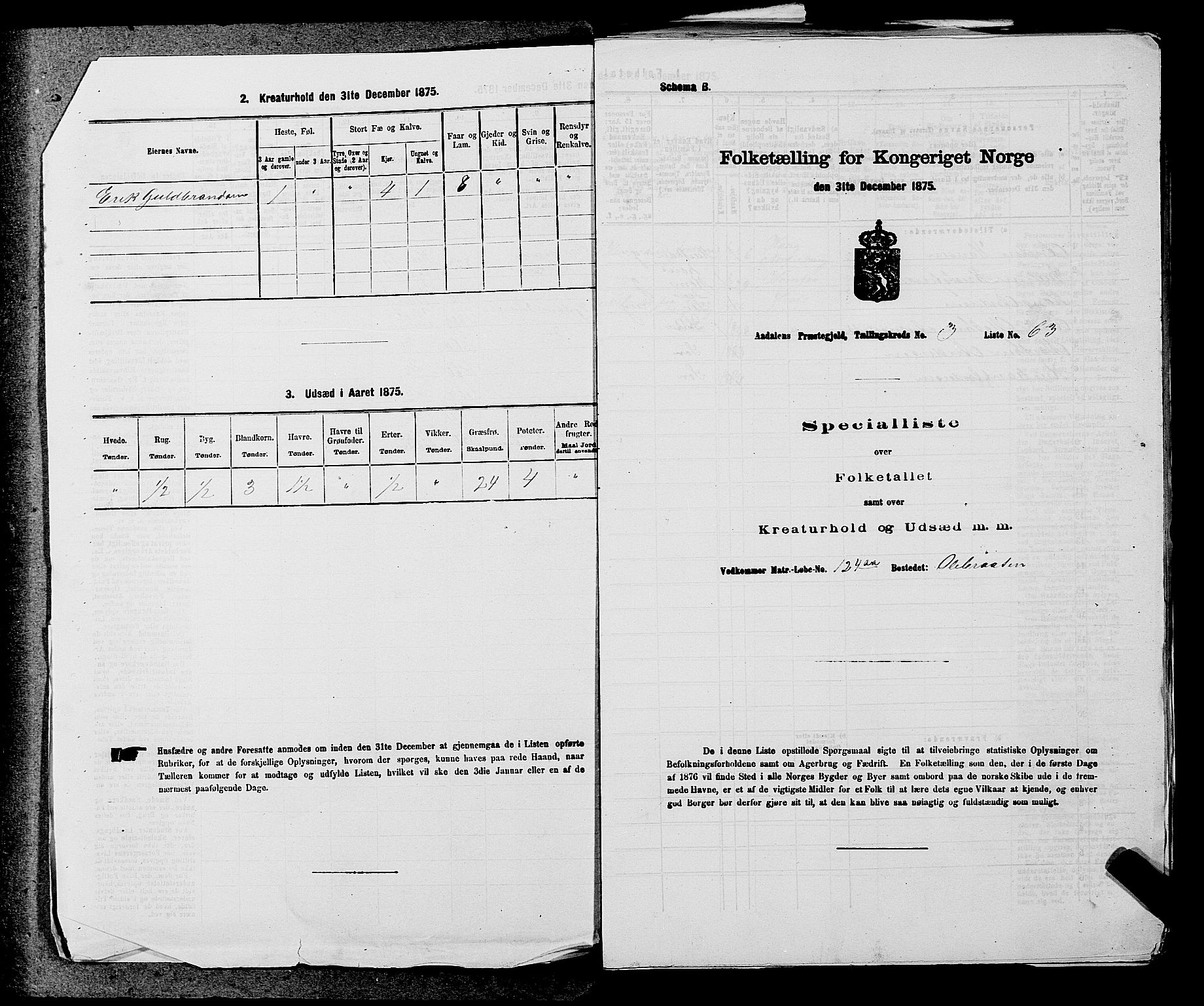 SAKO, 1875 census for 0614P Ådal, 1875, p. 454