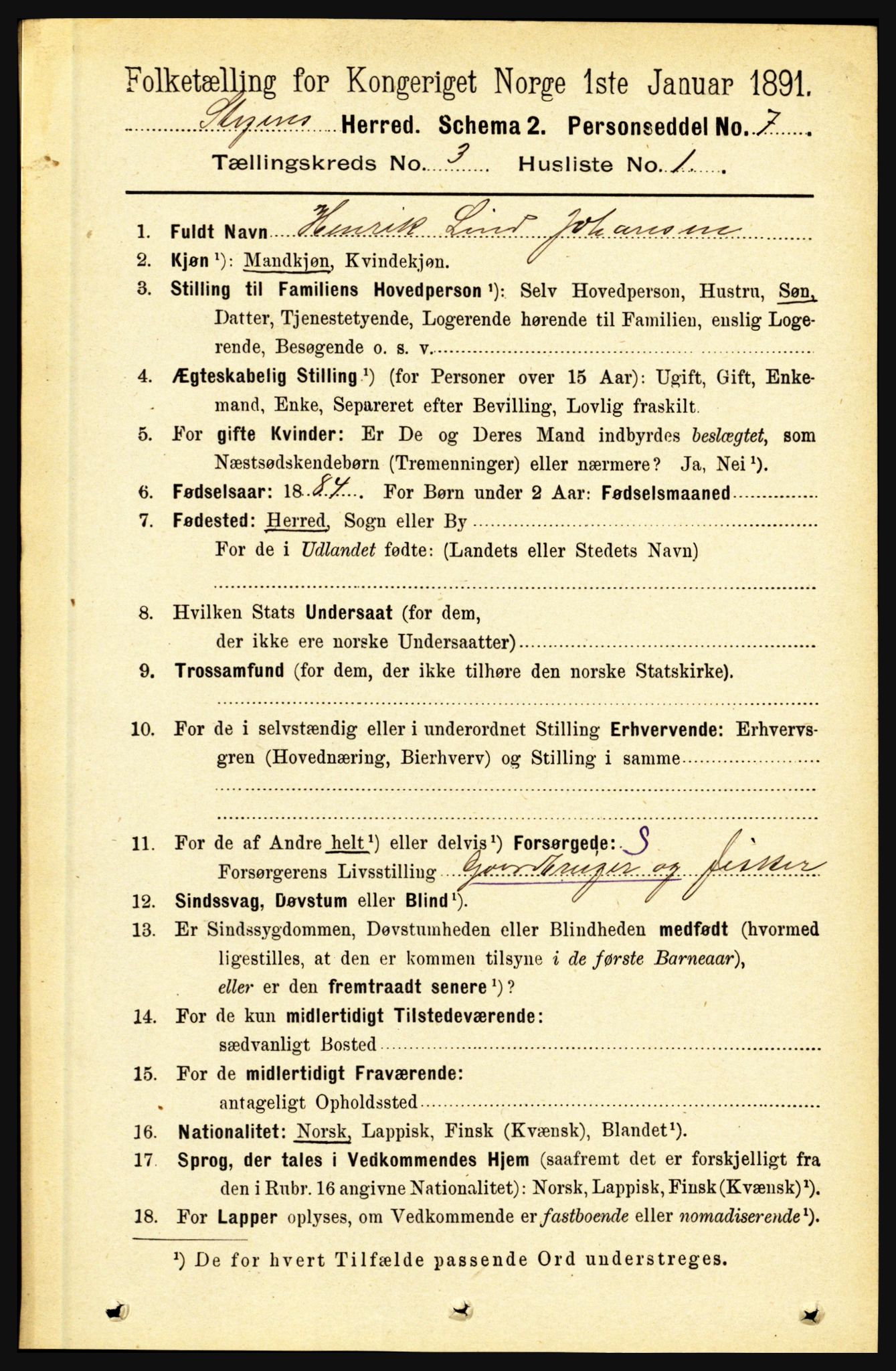 RA, 1891 census for 1848 Steigen, 1891, p. 942