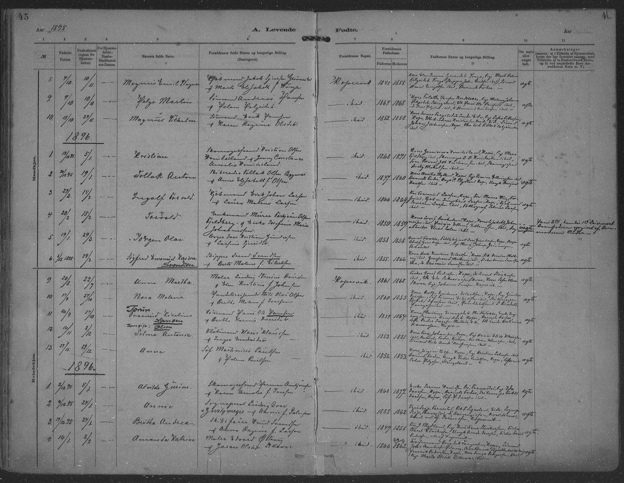 Kopervik sokneprestkontor, SAST/A-101850/H/Ha/Haa/L0001: Parish register (official) no. A 1, 1880-1919, p. 45
