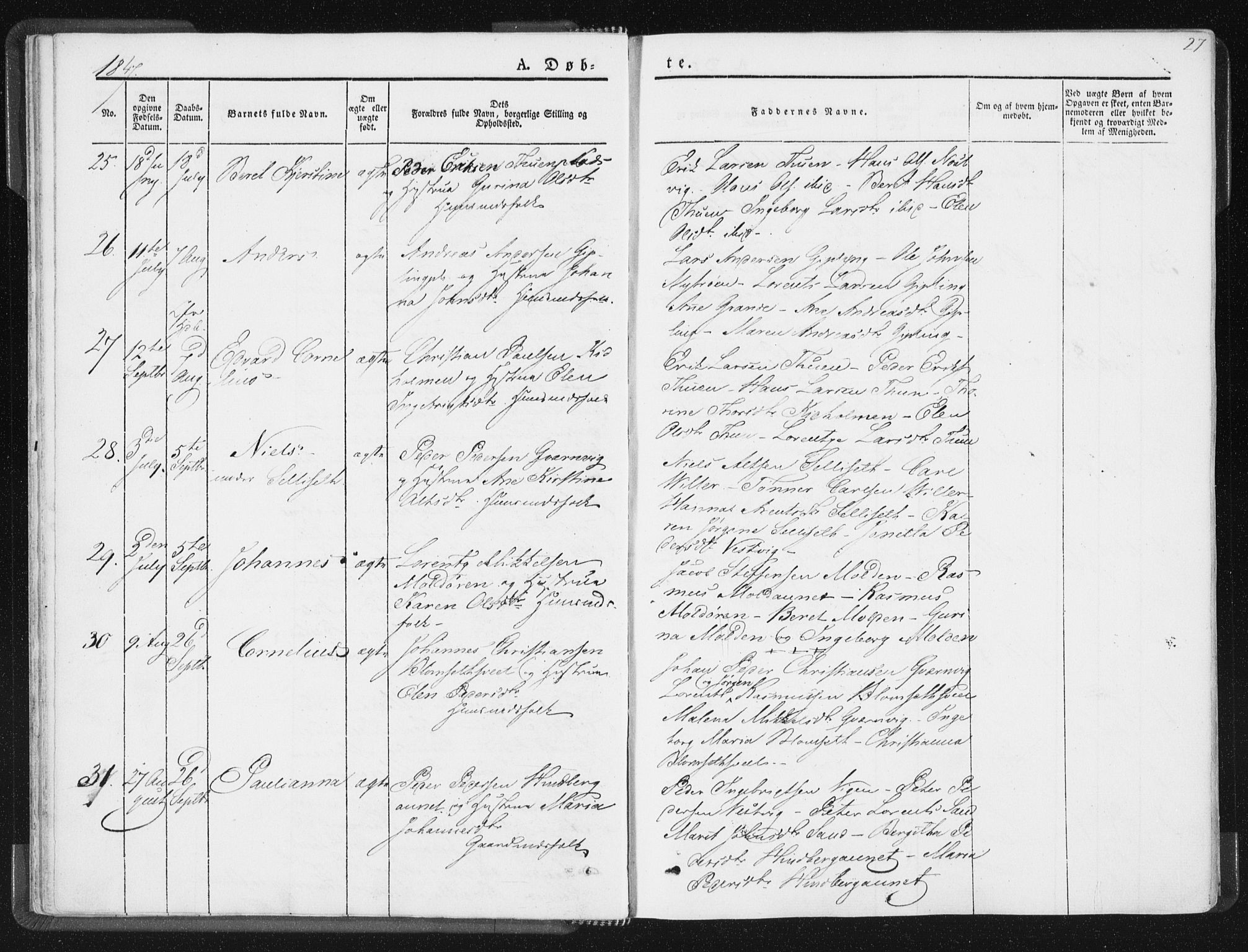 Ministerialprotokoller, klokkerbøker og fødselsregistre - Nord-Trøndelag, SAT/A-1458/744/L0418: Parish register (official) no. 744A02, 1843-1866, p. 27
