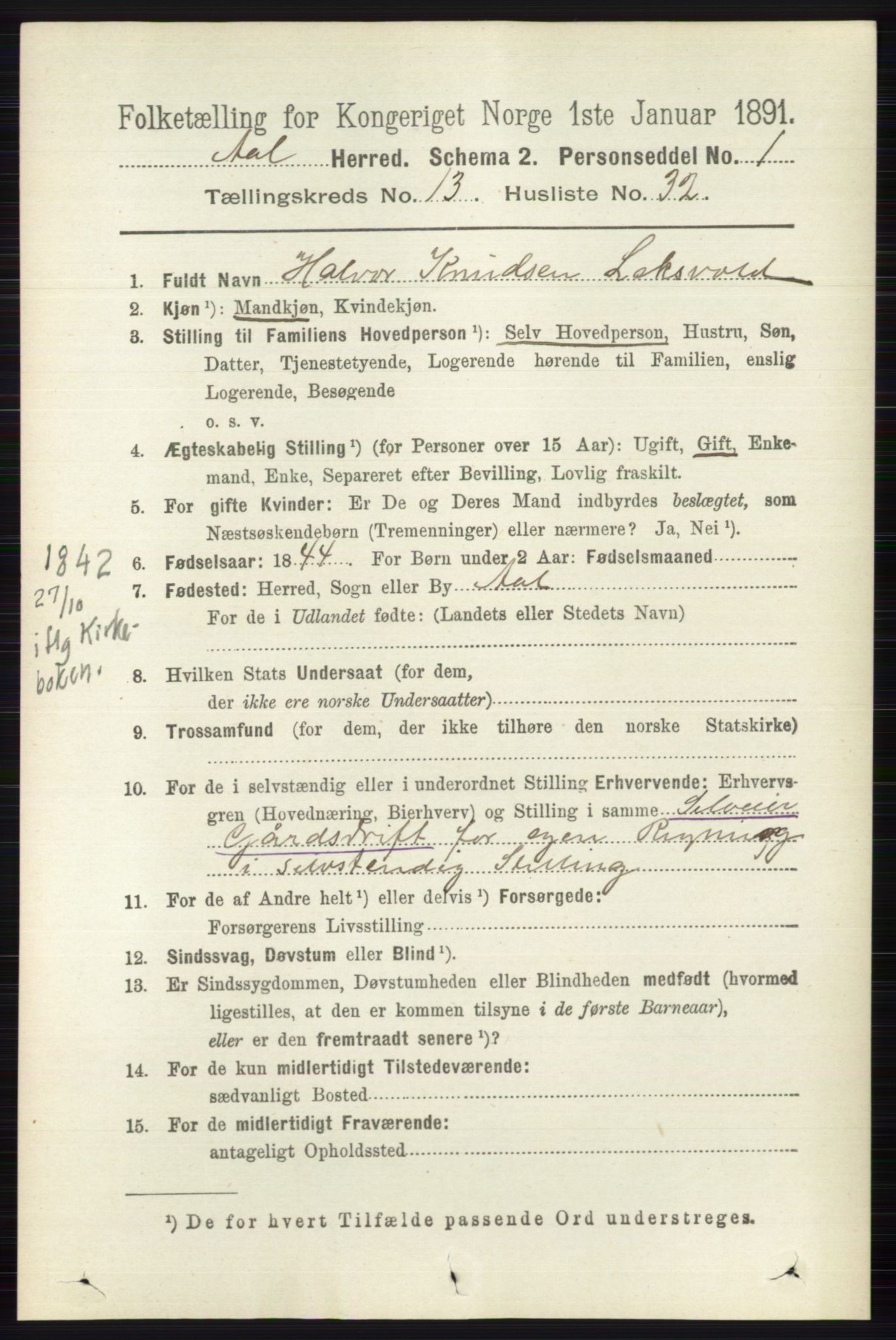 RA, 1891 census for 0619 Ål, 1891, p. 3428