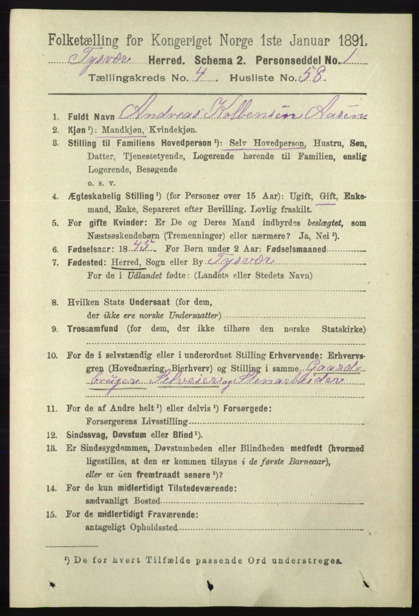 RA, 1891 census for 1146 Tysvær, 1891, p. 1783