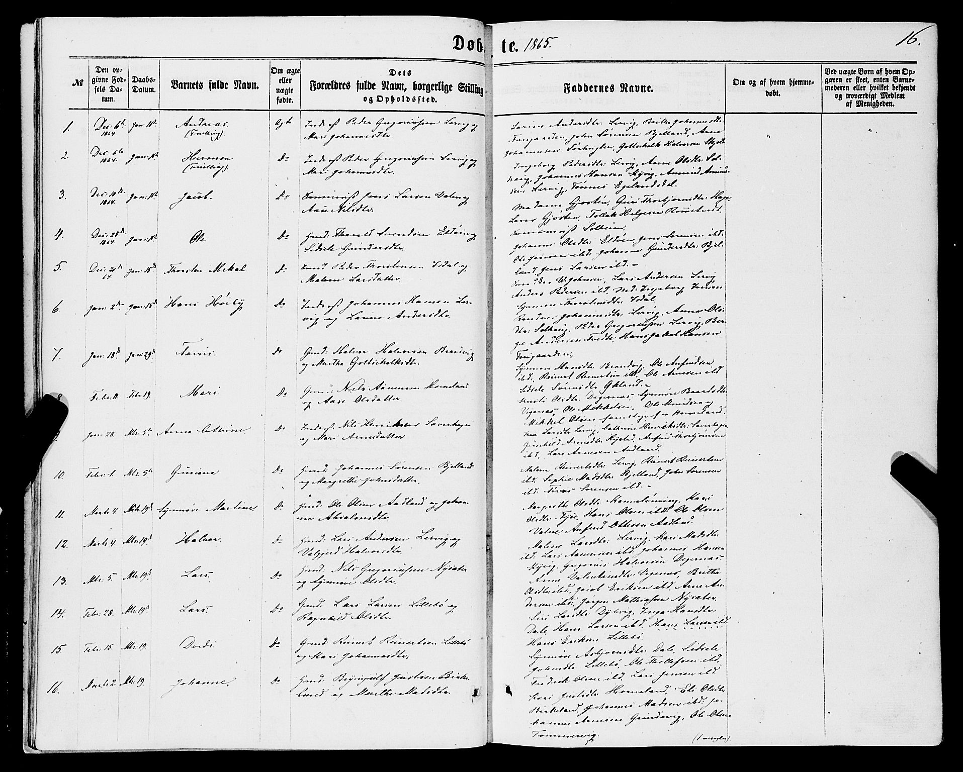 Stord sokneprestembete, SAB/A-78201/H/Haa: Parish register (official) no. B 1, 1862-1877, p. 16