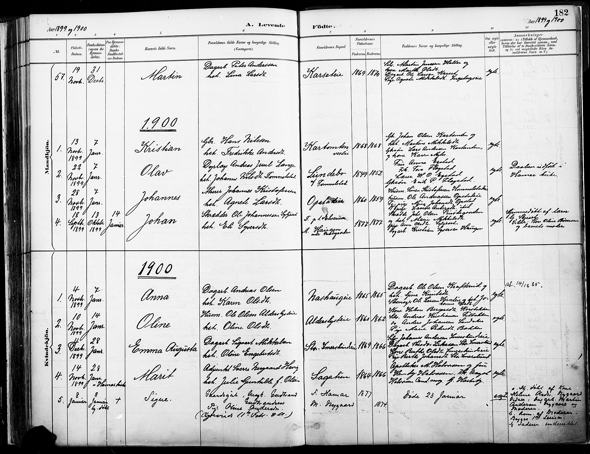 Vang prestekontor, Hedmark, SAH/PREST-008/H/Ha/Haa/L0019A: Parish register (official) no. 19, 1886-1900, p. 182
