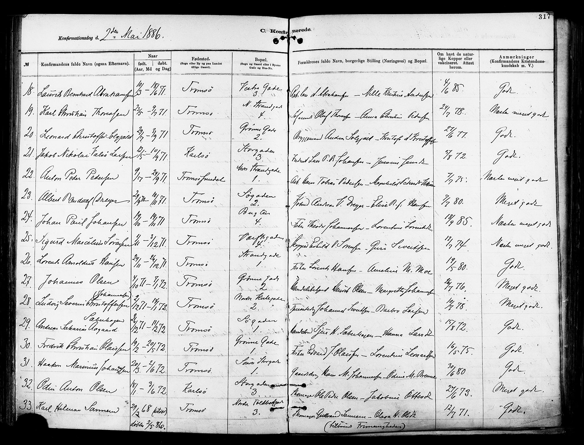 Tromsø sokneprestkontor/stiftsprosti/domprosti, AV/SATØ-S-1343/G/Ga/L0014kirke: Parish register (official) no. 14, 1878-1888, p. 317