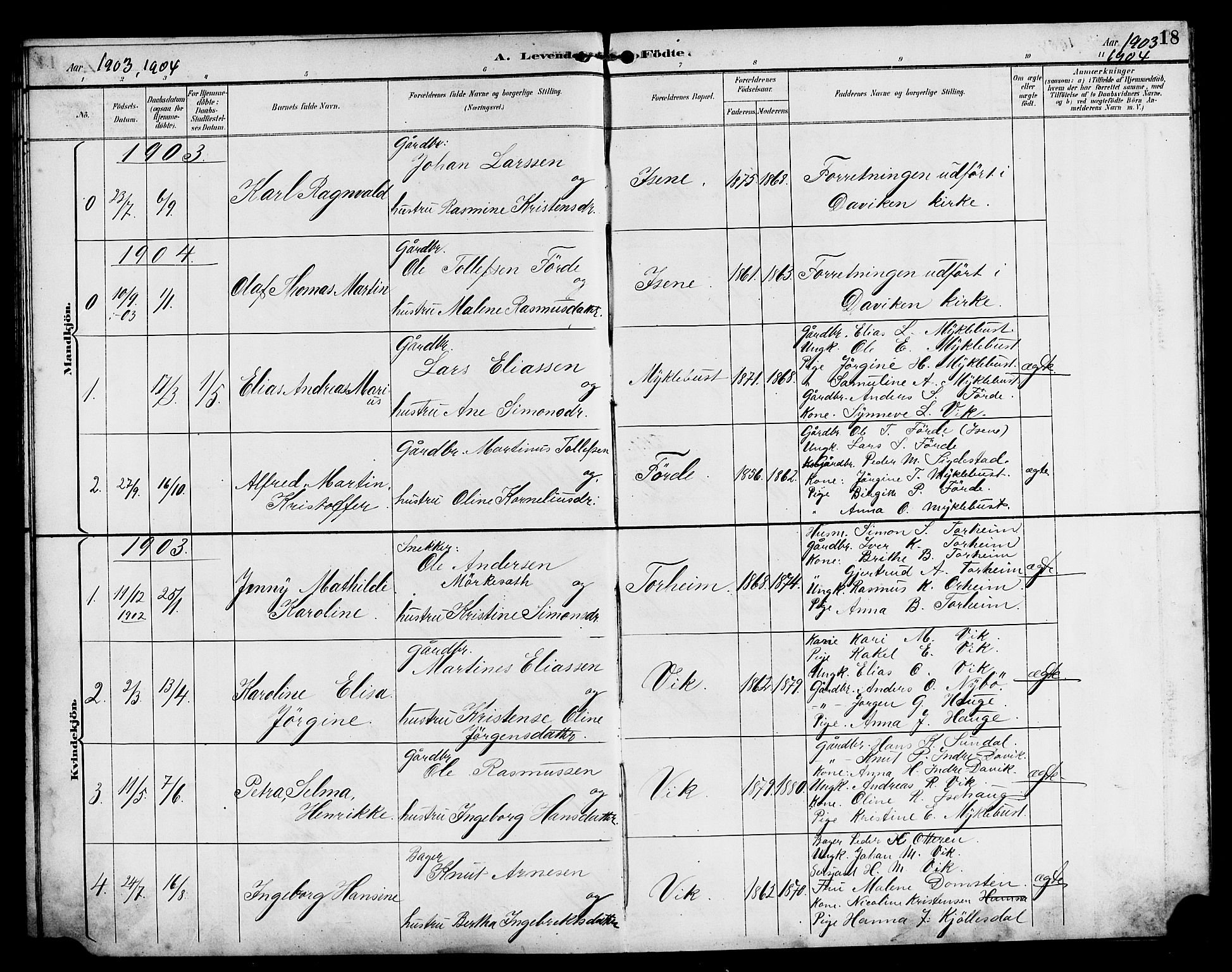 Davik sokneprestembete, SAB/A-79701/H/Hab/Habd/L0002: Parish register (copy) no. D 2, 1890-1919, p. 18