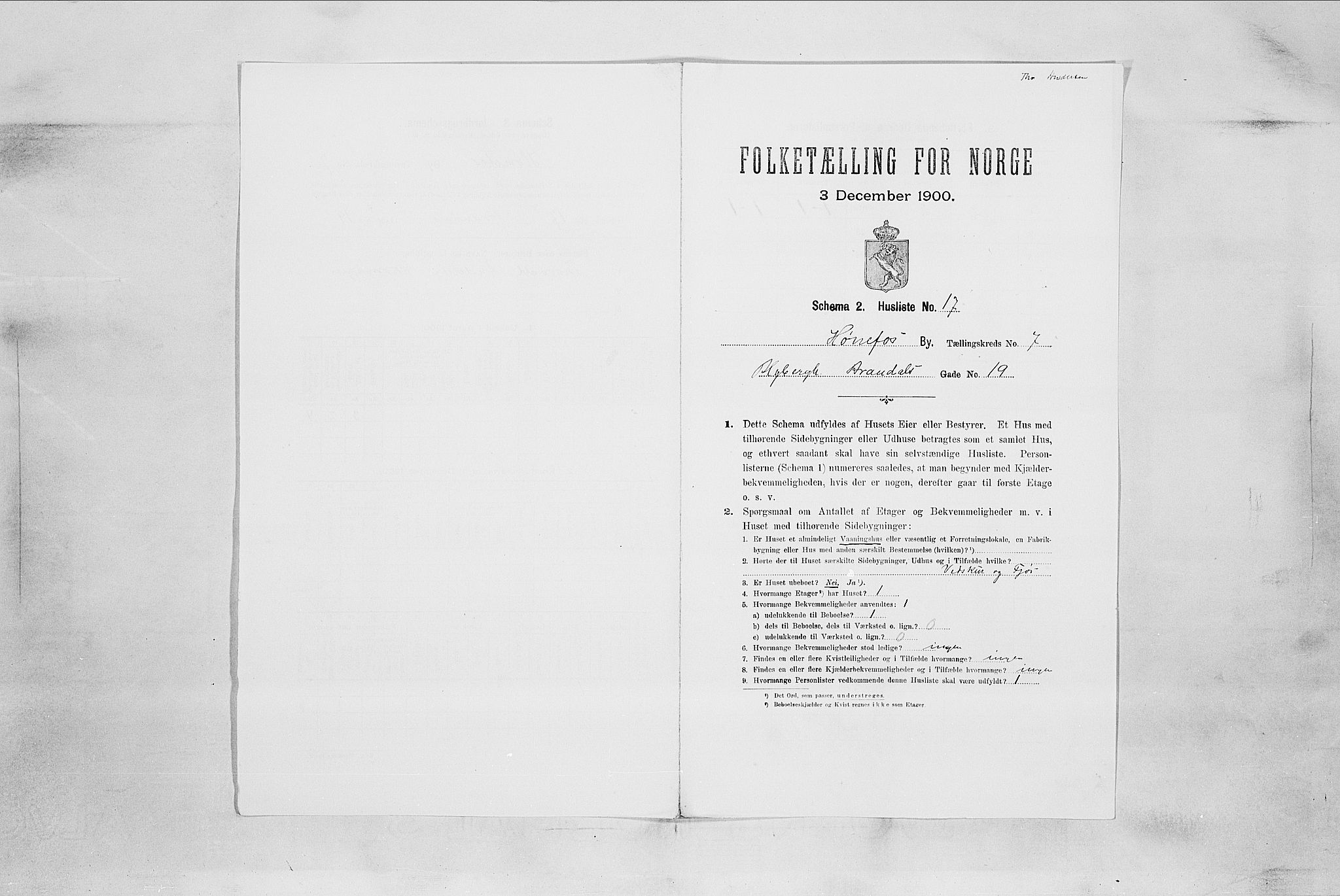 RA, 1900 census for Hønefoss, 1900, p. 713