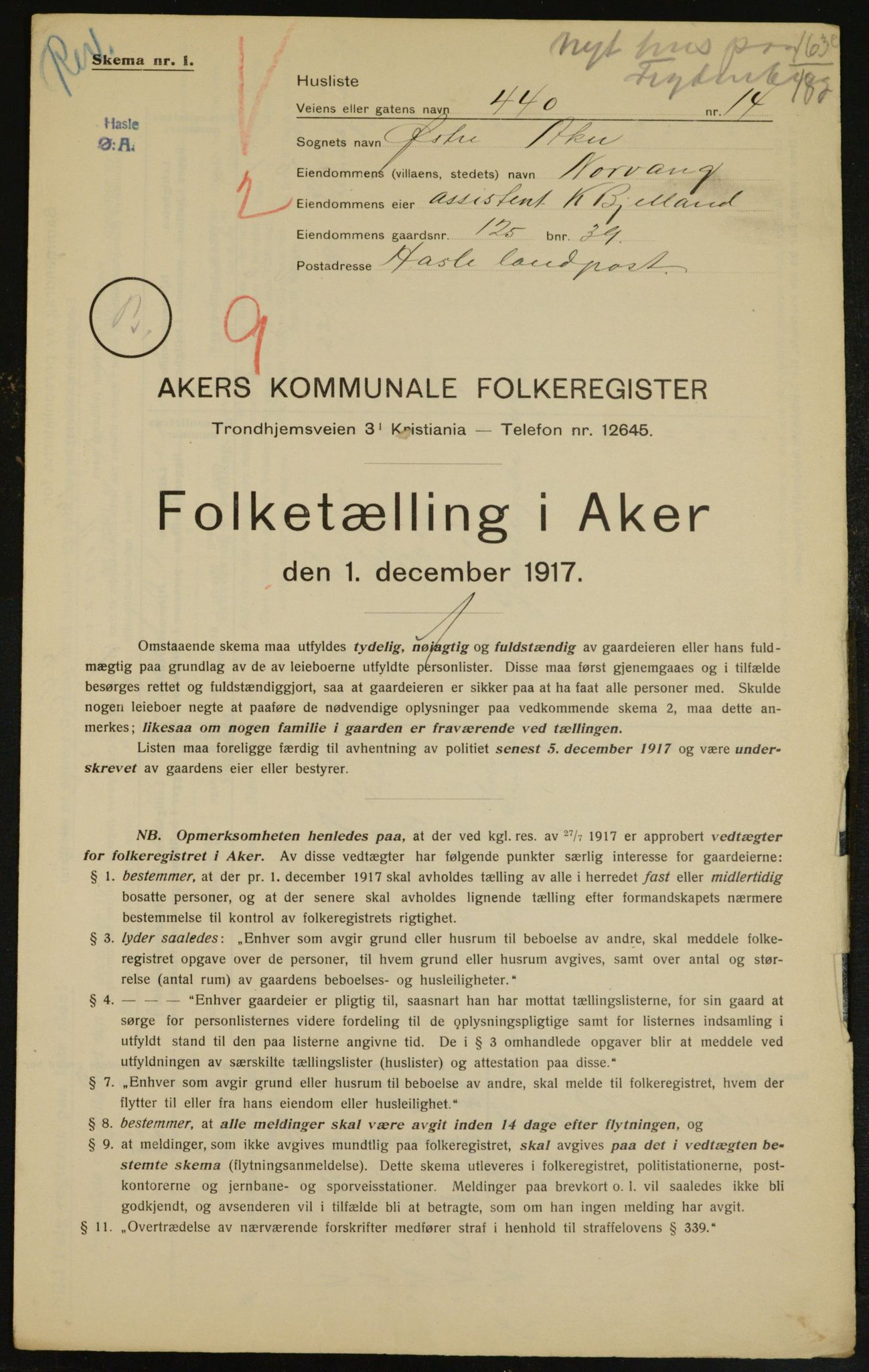 OBA, Municipal Census 1917 for Aker, 1917, p. 29521