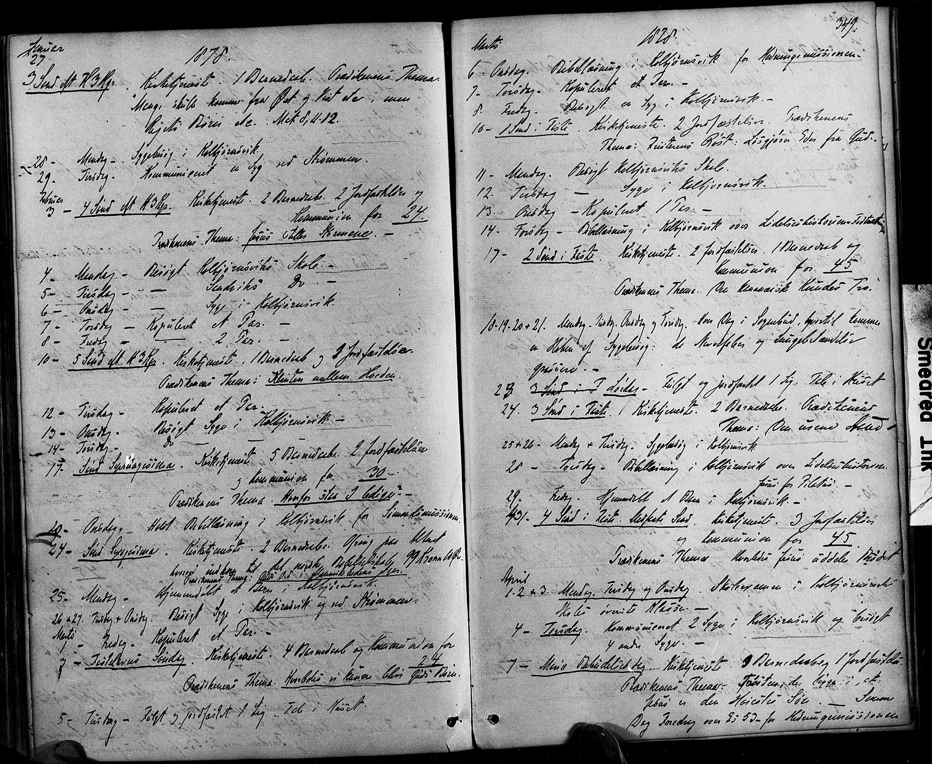 Hisøy sokneprestkontor, AV/SAK-1111-0020/F/Fa/L0002: Parish register (official) no. A 2, 1872-1880, p. 349