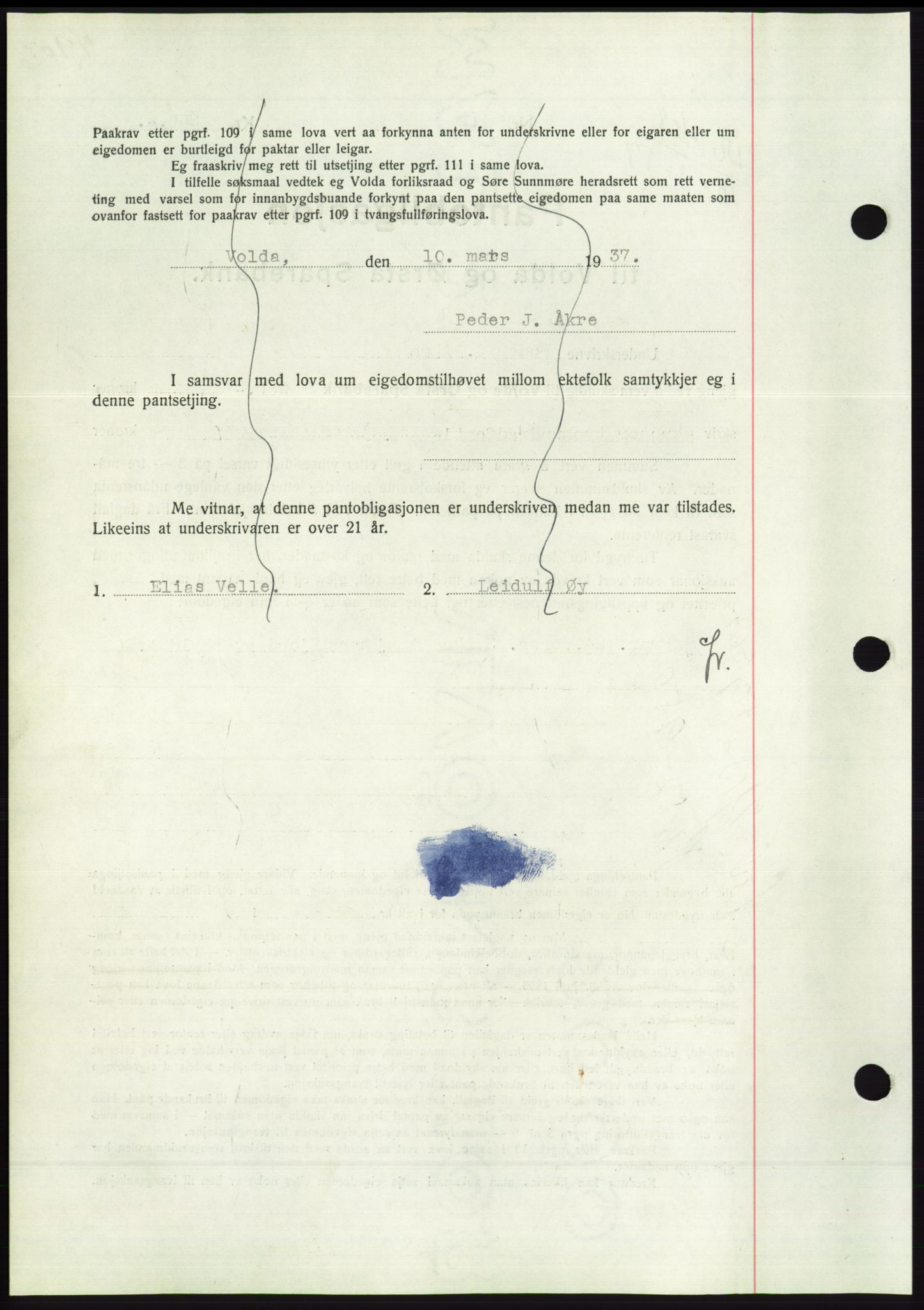 Søre Sunnmøre sorenskriveri, SAT/A-4122/1/2/2C/L0062: Mortgage book no. 56, 1936-1937, Diary no: : 408/1937