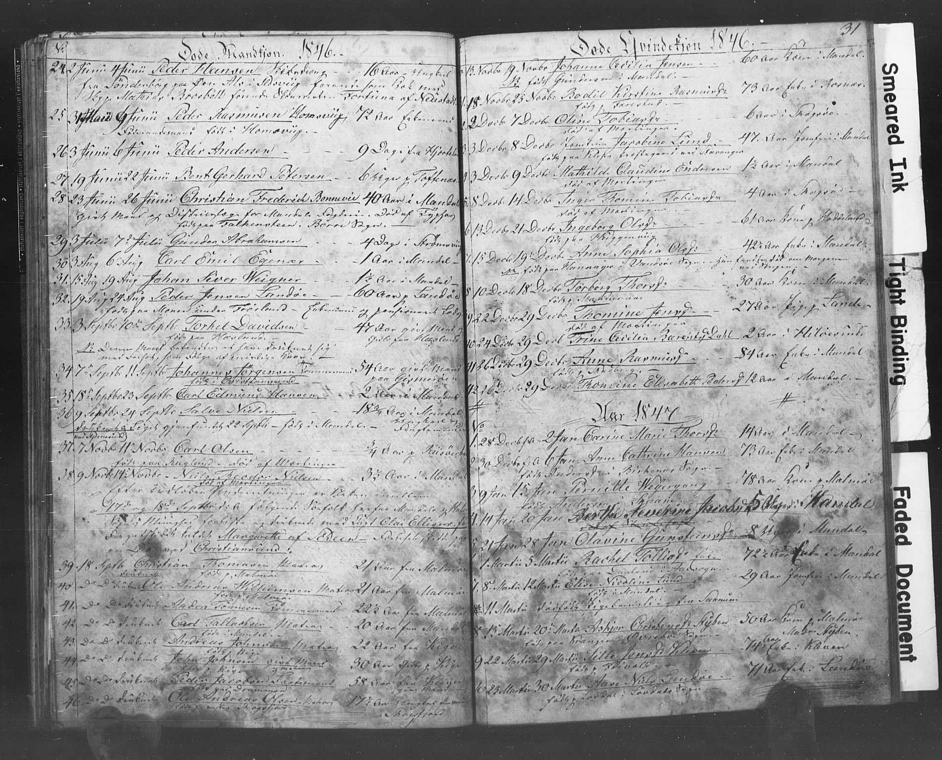 Mandal sokneprestkontor, AV/SAK-1111-0030/F/Fb/Fba/L0006: Parish register (copy) no. B 1F, 1846-1849, p. 31