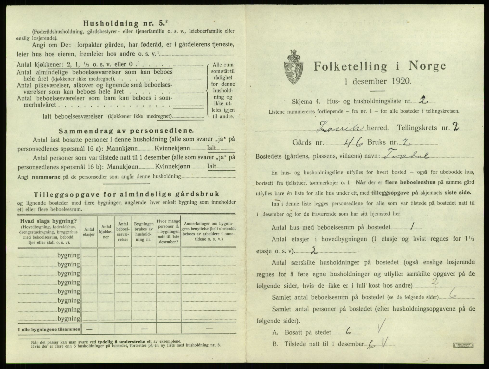 SAB, 1920 census for Lavik, 1920, p. 52