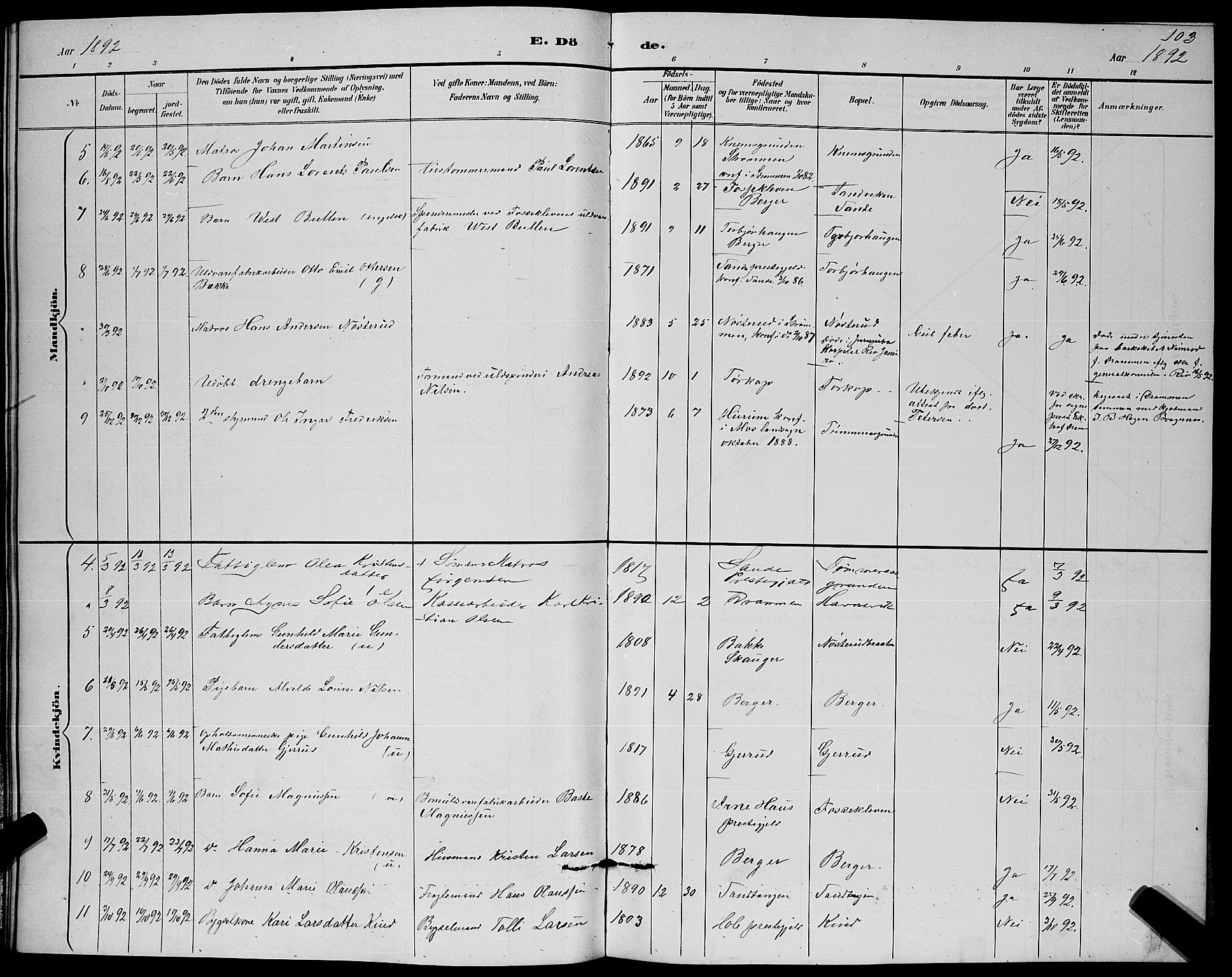 Strømm kirkebøker, SAKO/A-322/G/Ga/L0003: Parish register (copy) no. I 3, 1889-1896, p. 103