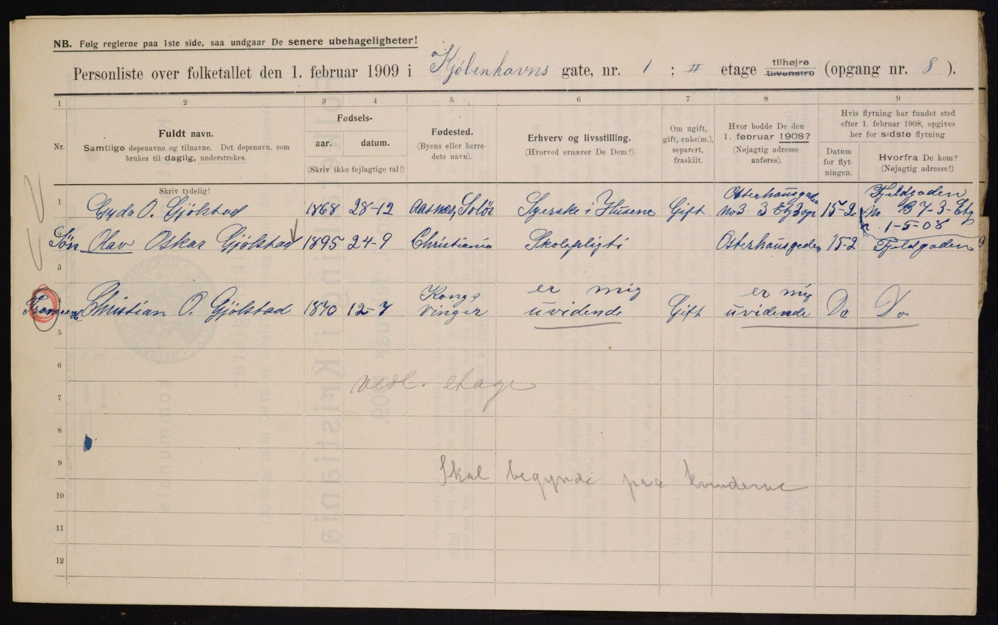 OBA, Municipal Census 1909 for Kristiania, 1909, p. 46961