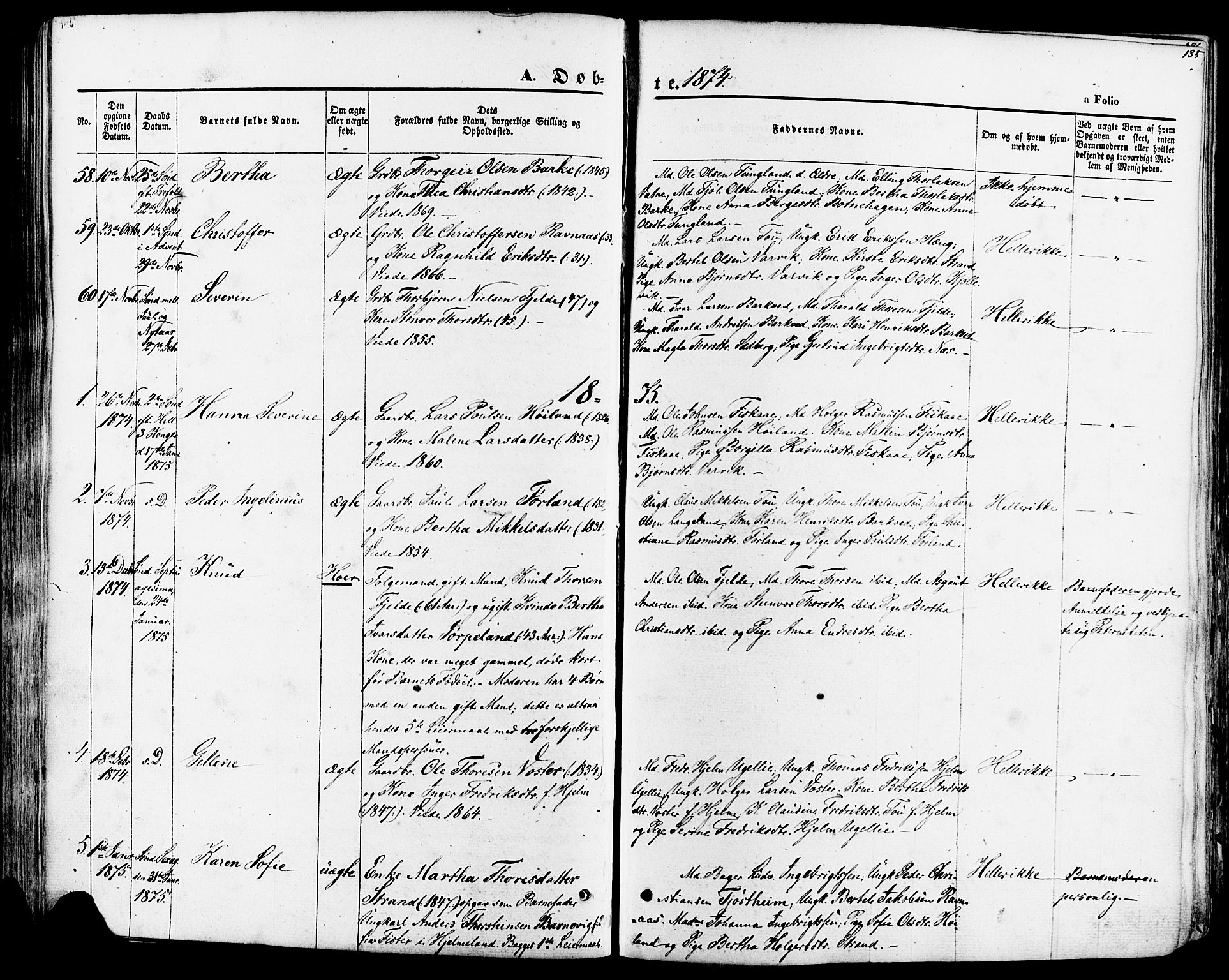 Strand sokneprestkontor, SAST/A-101828/H/Ha/Haa/L0007: Parish register (official) no. A 7, 1855-1881, p. 135