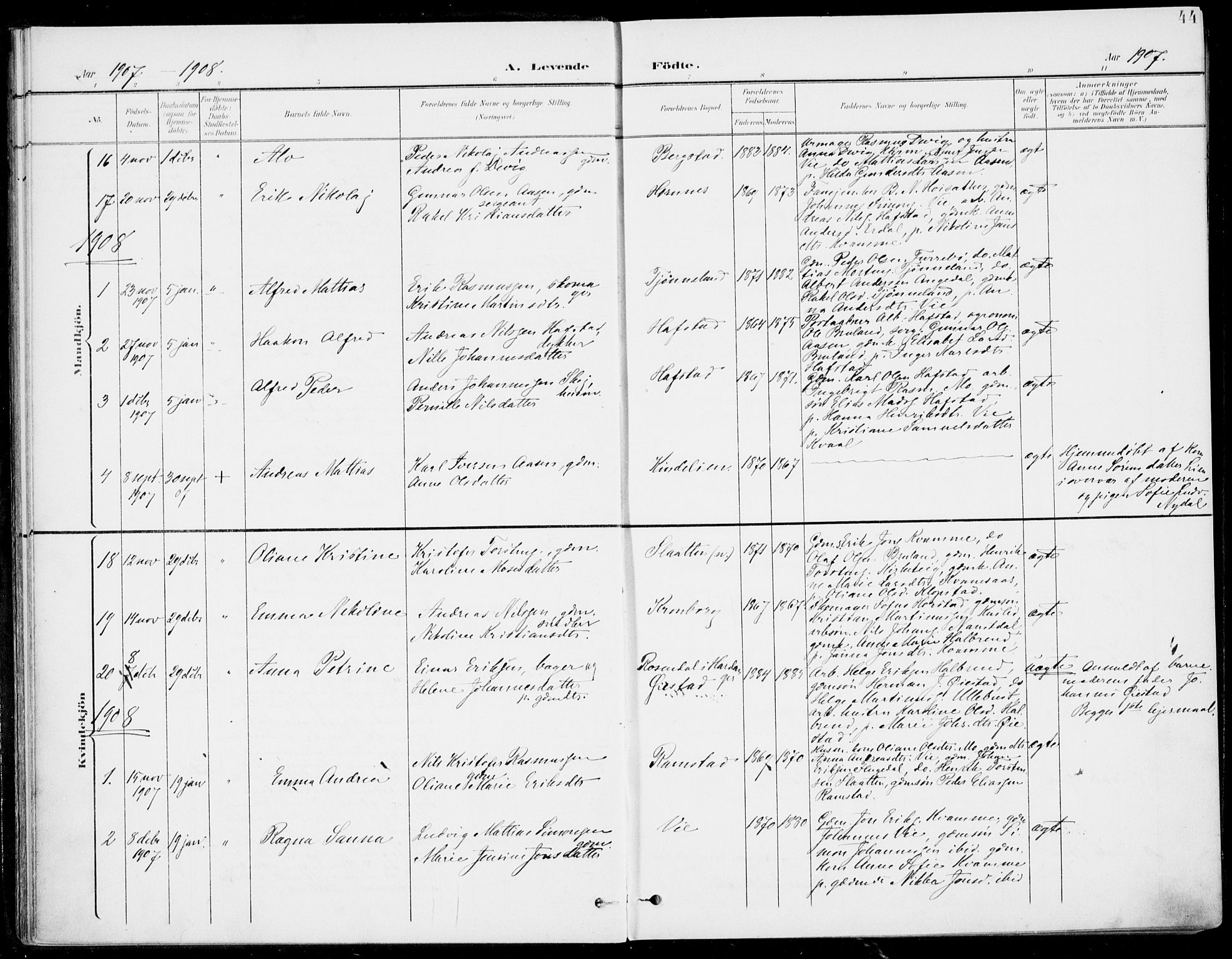 Førde sokneprestembete, SAB/A-79901/H/Haa/Haab/L0002: Parish register (official) no. B  2, 1899-1920, p. 44