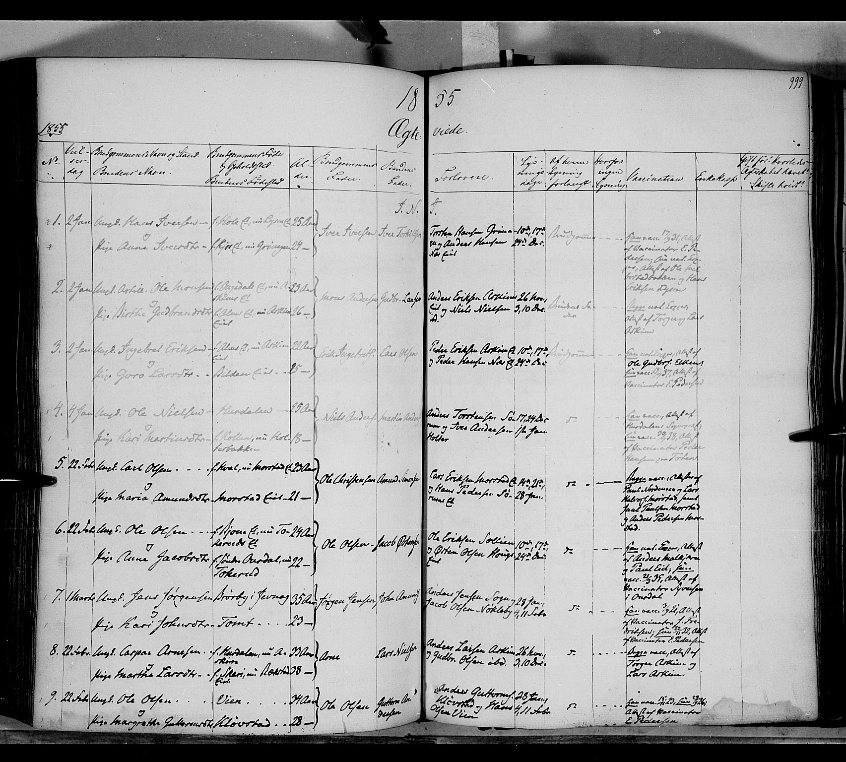 Gran prestekontor, SAH/PREST-112/H/Ha/Haa/L0011: Parish register (official) no. 11, 1842-1856, p. 998-999