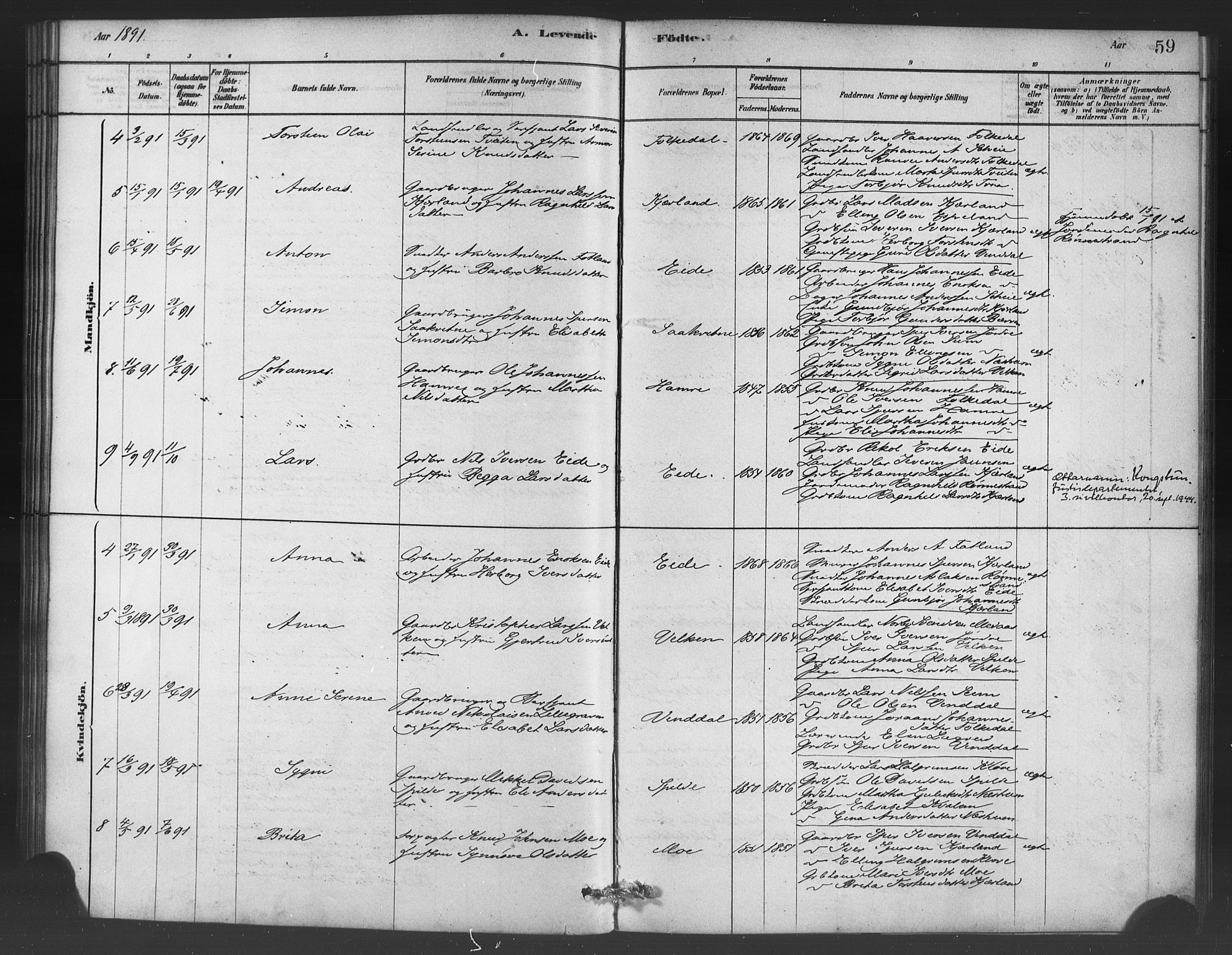 Ulvik sokneprestembete, SAB/A-78801/H/Haa: Parish register (official) no. C 1, 1878-1903, p. 59