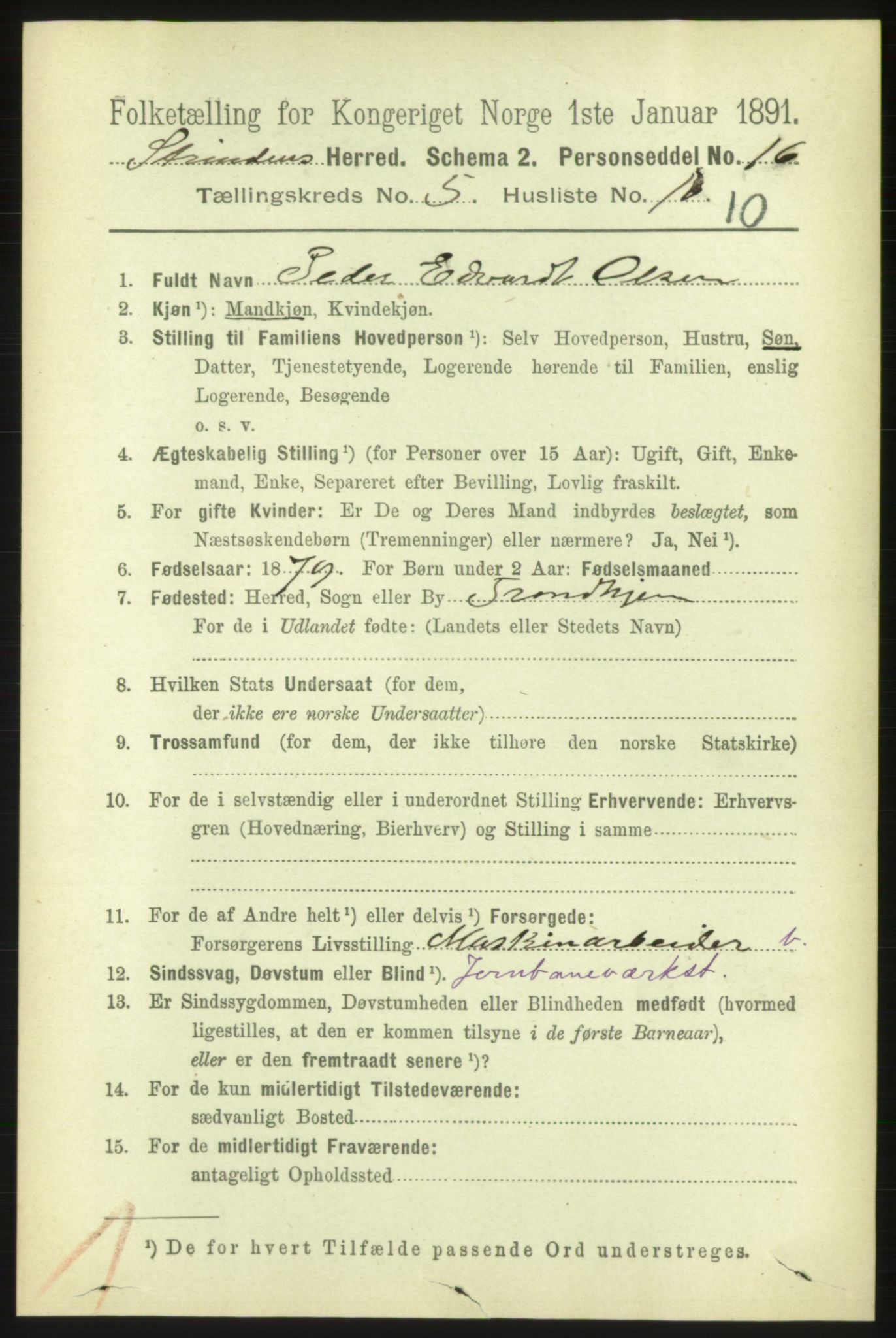 RA, 1891 census for 1660 Strinda, 1891, p. 4396