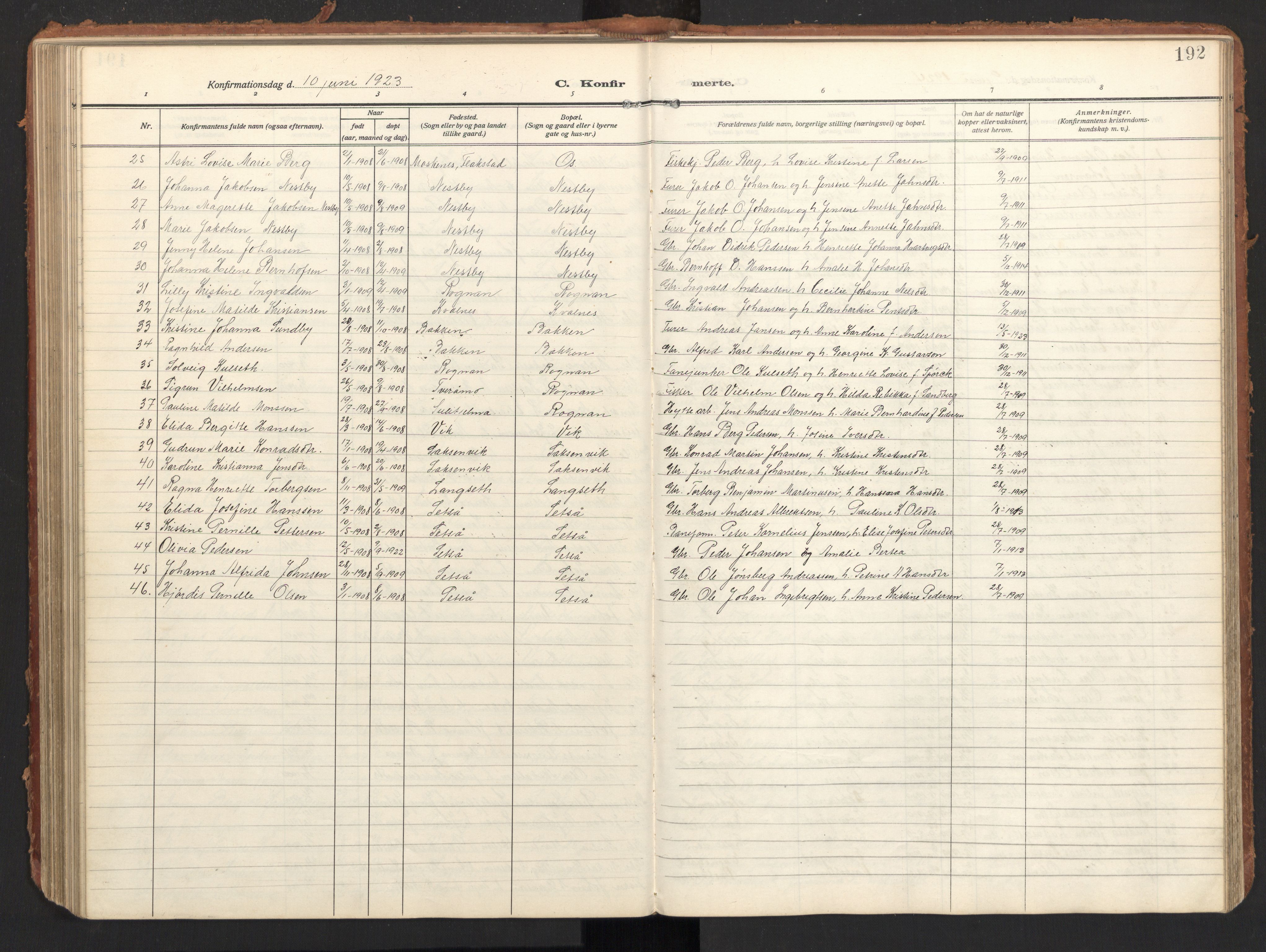 Ministerialprotokoller, klokkerbøker og fødselsregistre - Nordland, SAT/A-1459/847/L0683: Parish register (copy) no. 847C11, 1908-1929, p. 192