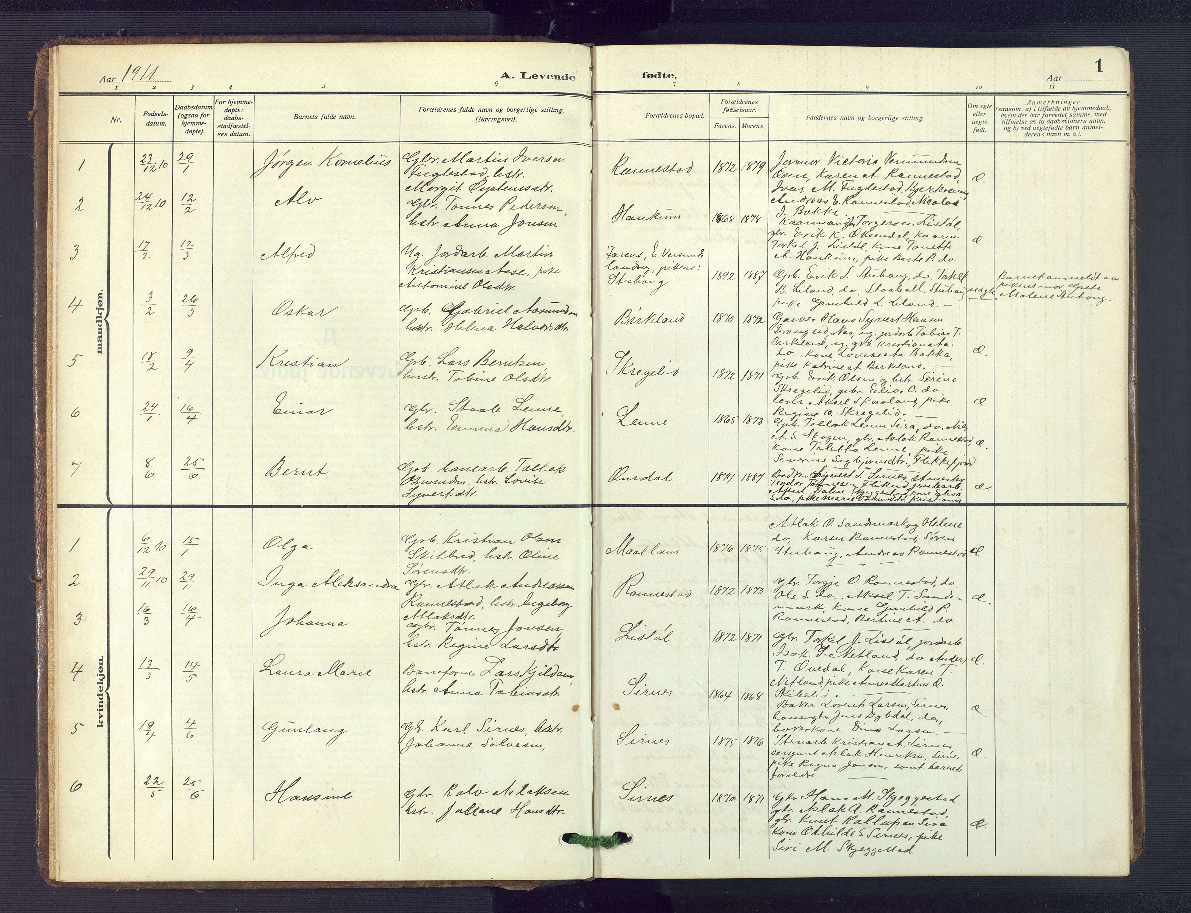 Bakke sokneprestkontor, SAK/1111-0002/F/Fb/Fba/L0004: Parish register (copy) no. B 4, 1911-1946, p. 1