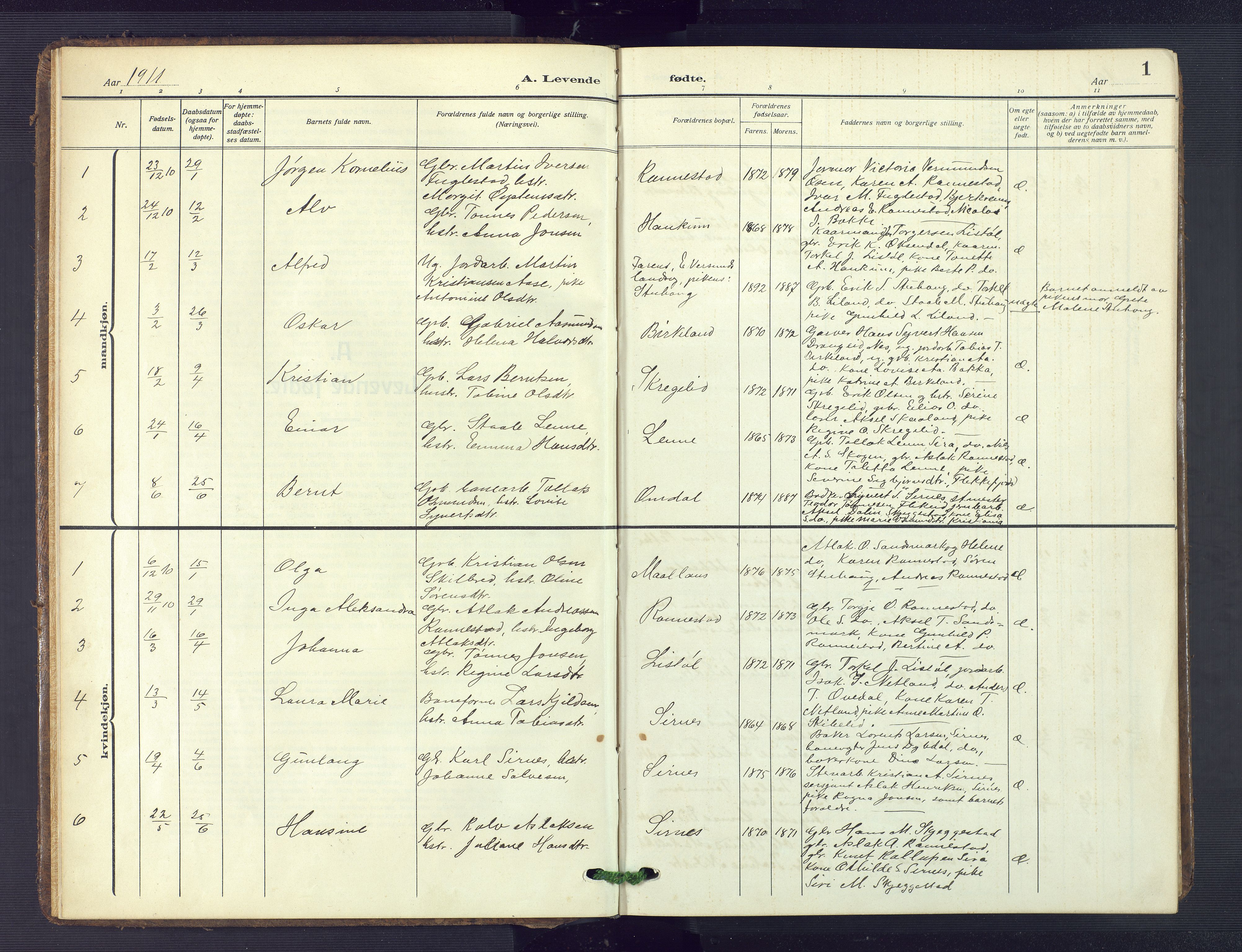 Bakke sokneprestkontor, AV/SAK-1111-0002/F/Fb/Fba/L0004: Parish register (copy) no. B 4, 1911-1946, p. 1