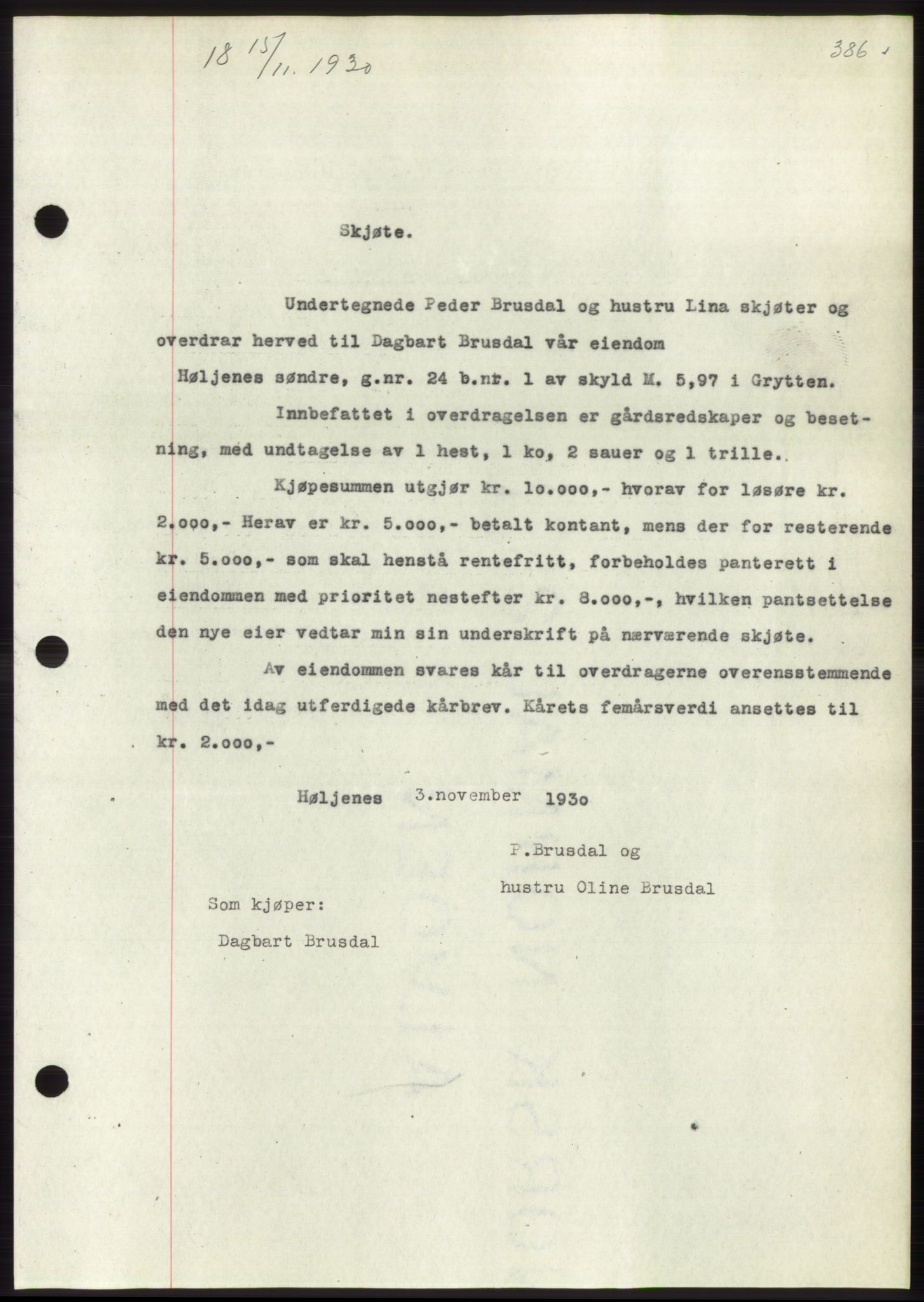 Romsdal sorenskriveri, AV/SAT-A-4149/1/2/2C/L0058: Mortgage book no. 52, 1930-1930, Deed date: 15.11.1930