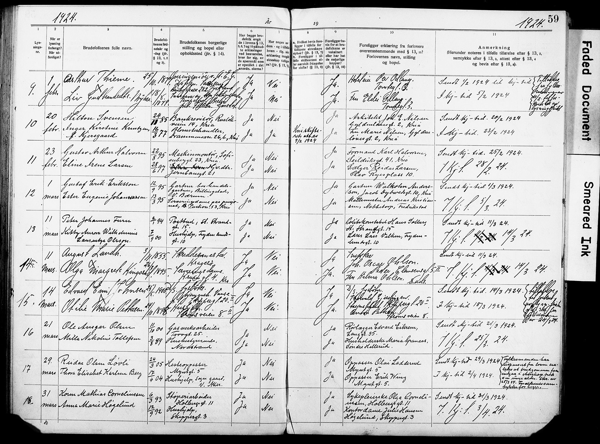 Oslo domkirke Kirkebøker, SAO/A-10752/H/Ha/L0006: Banns register no. 6, 1919-1928, p. 59