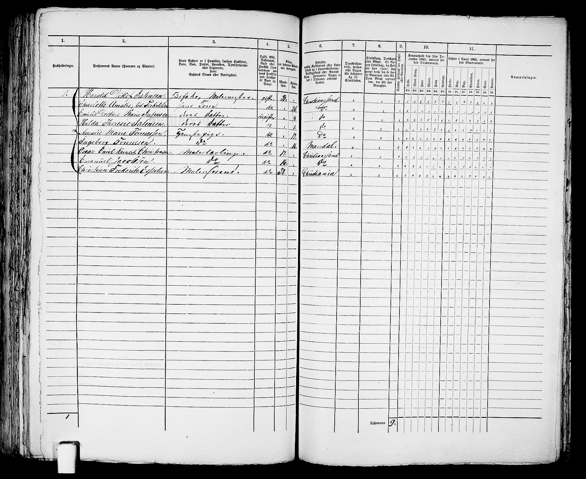 RA, 1865 census for Kristiansand, 1865, p. 375