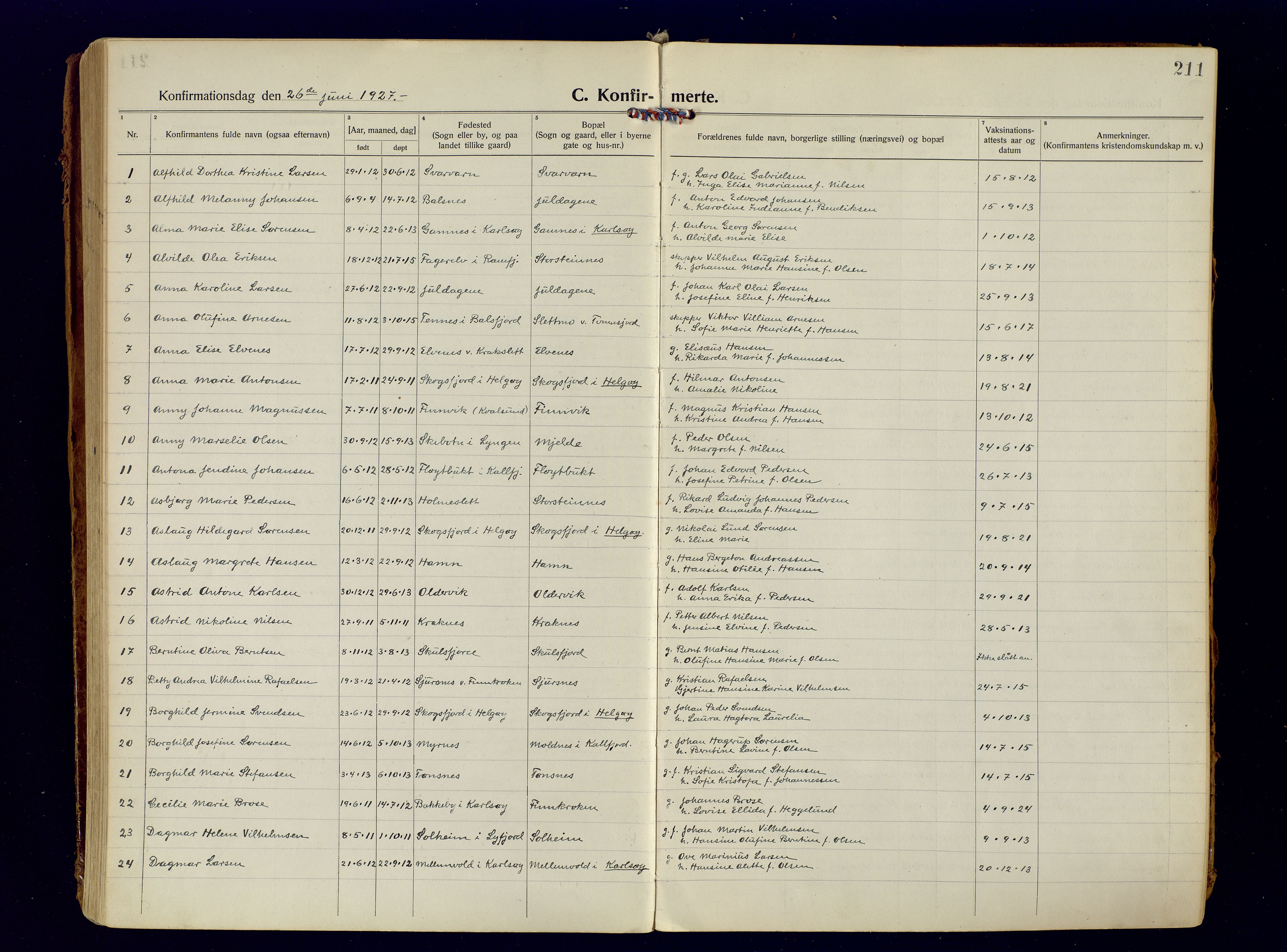 Tromsøysund sokneprestkontor, AV/SATØ-S-1304/G/Ga/L0009kirke: Parish register (official) no. 9, 1922-1934, p. 211