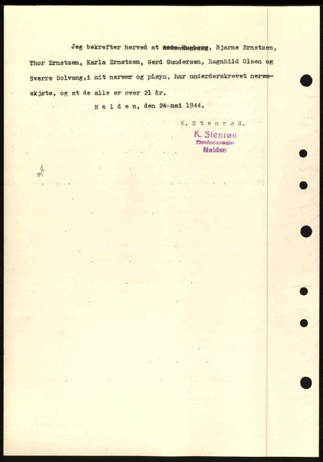 Idd og Marker sorenskriveri, AV/SAO-A-10283/G/Gb/Gbb/L0006: Mortgage book no. A6, 1943-1944, Diary no: : 492/1944