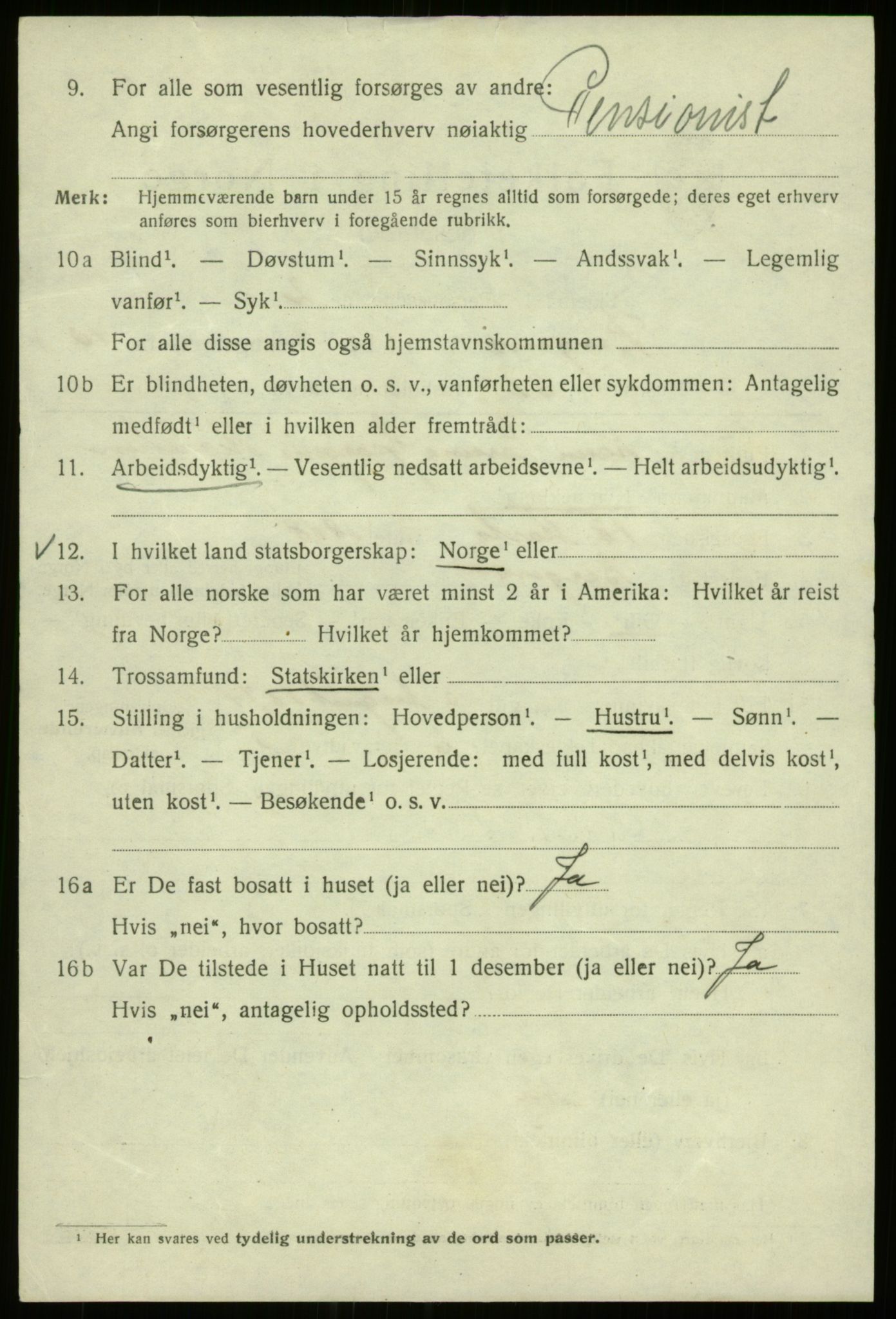 SAB, 1920 census for Bergen, 1920, p. 109215