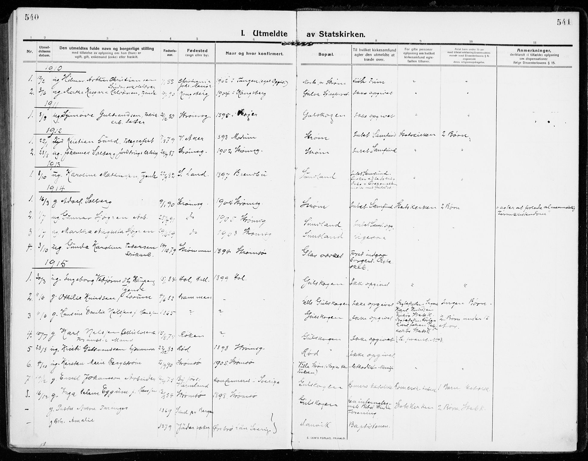 Strømsgodset kirkebøker, SAKO/A-324/F/Fa/L0002: Parish register (official) no. 2, 1910-1920, p. 540-541