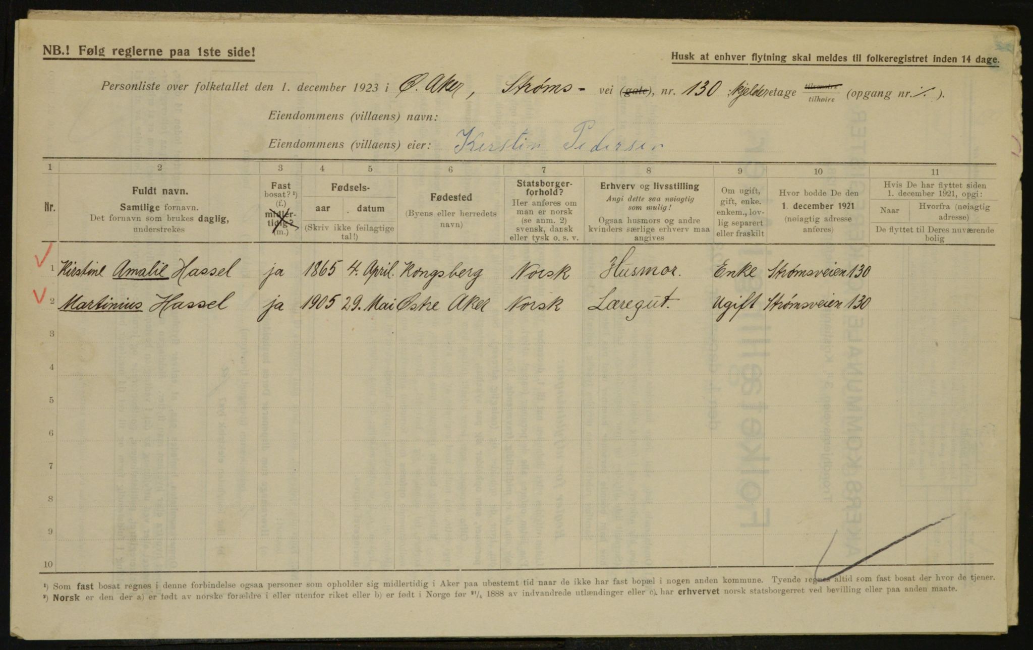 , Municipal Census 1923 for Aker, 1923, p. 31960