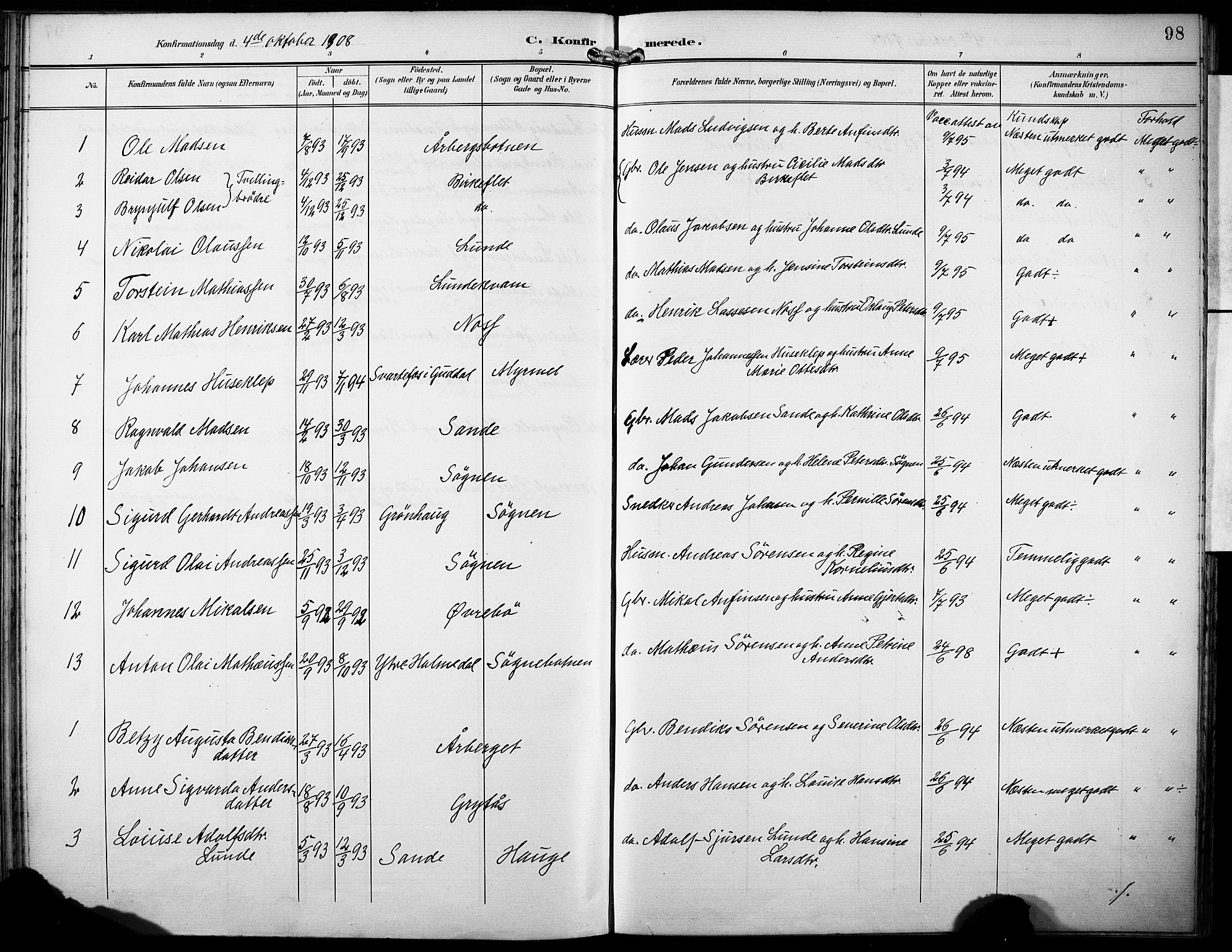 Gaular sokneprestembete, AV/SAB-A-80001/H/Haa: Parish register (official) no. B 2, 1898-1911, p. 98