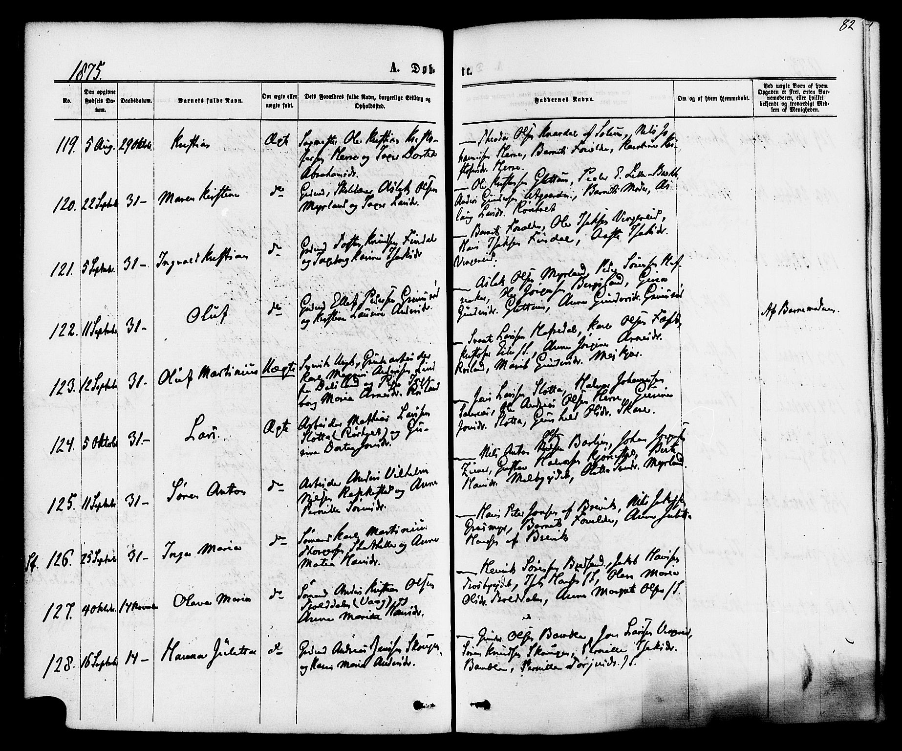 Bamble kirkebøker, AV/SAKO-A-253/F/Fa/L0006: Parish register (official) no. I 6, 1869-1877, p. 82