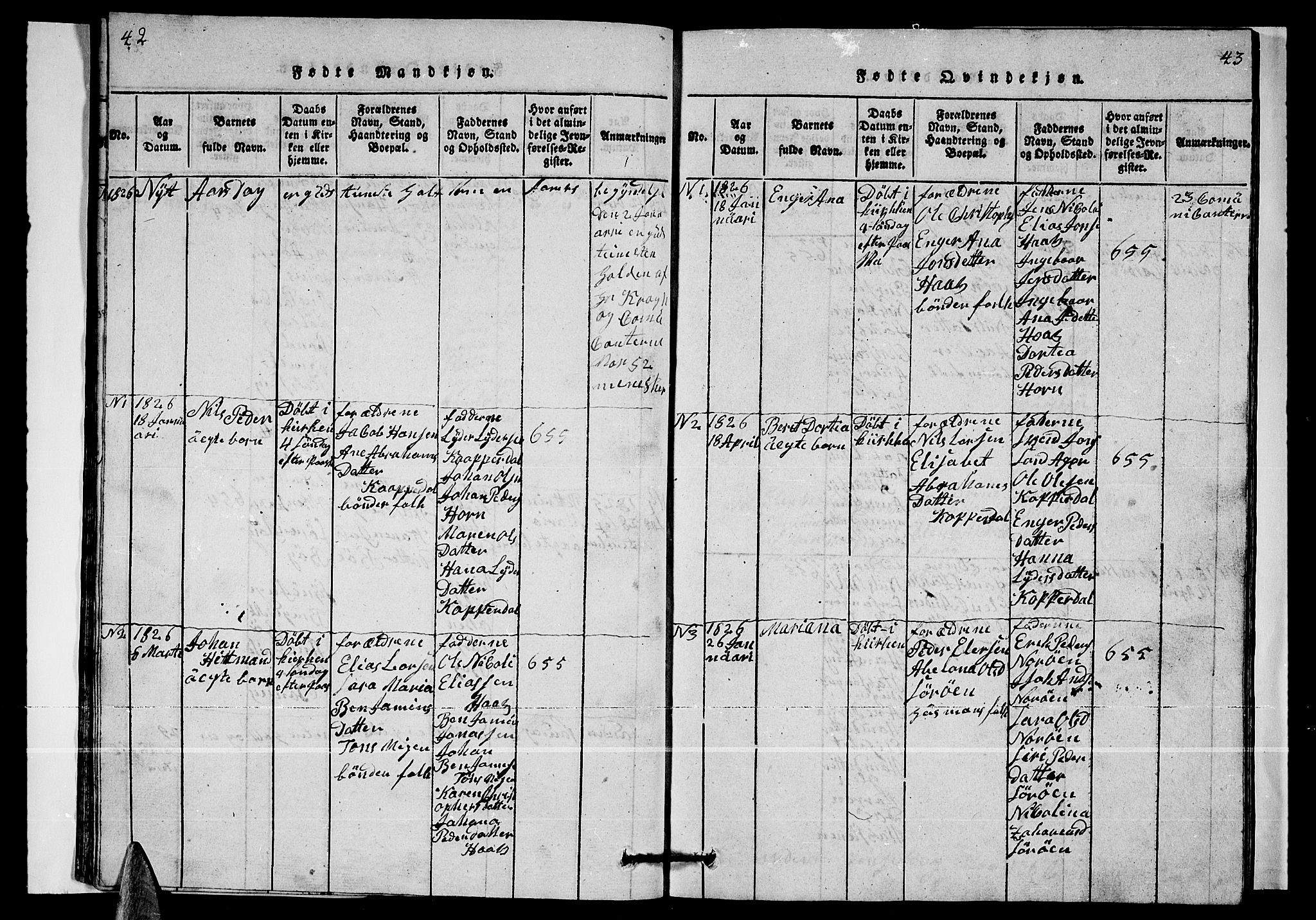 Ministerialprotokoller, klokkerbøker og fødselsregistre - Nordland, SAT/A-1459/835/L0529: Parish register (copy) no. 835C01, 1820-1828, p. 42-43
