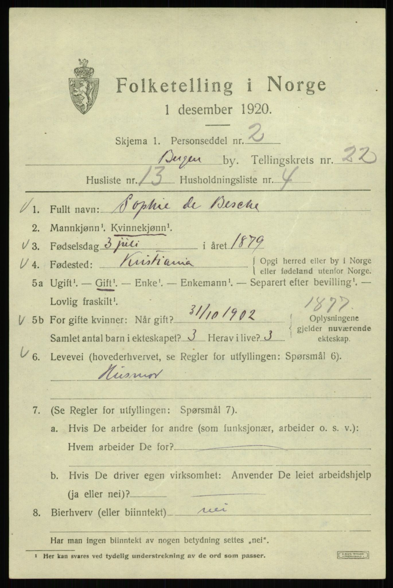 SAB, 1920 census for Bergen, 1920, p. 86541