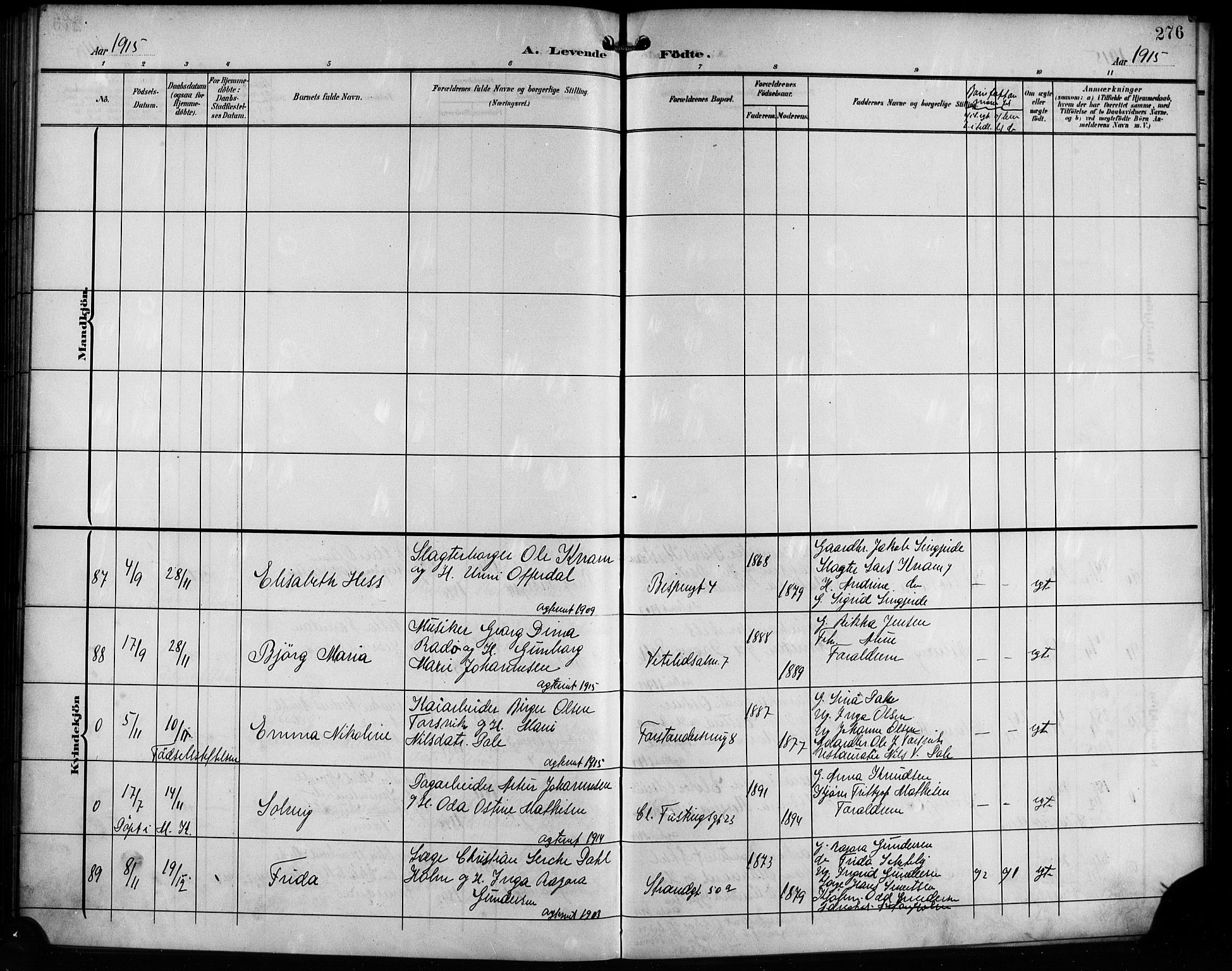 Korskirken sokneprestembete, AV/SAB-A-76101/H/Hab: Parish register (copy) no. B 11, 1905-1916, p. 276