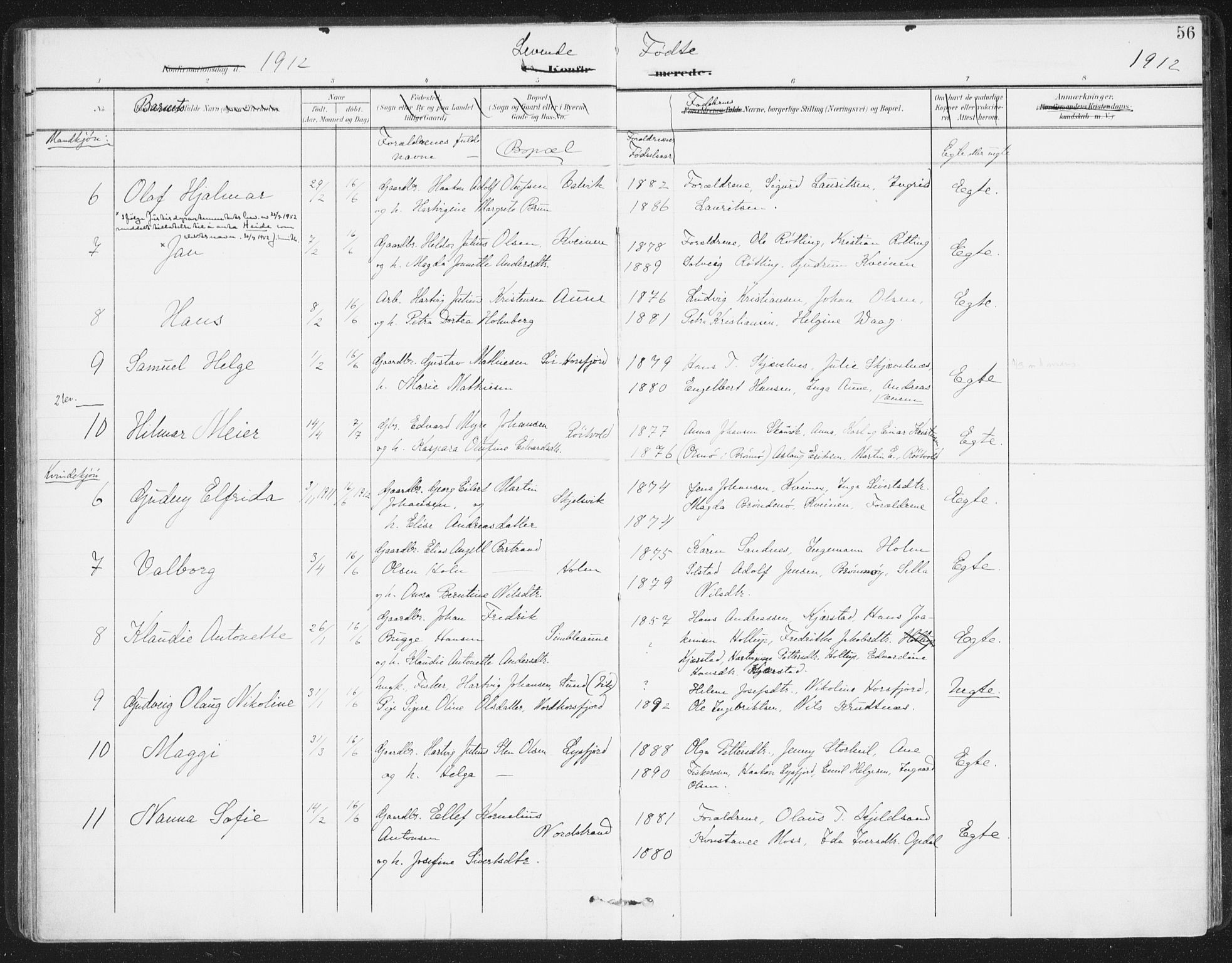 Ministerialprotokoller, klokkerbøker og fødselsregistre - Nordland, AV/SAT-A-1459/811/L0167: Parish register (official) no. 811A04, 1899-1913, p. 56