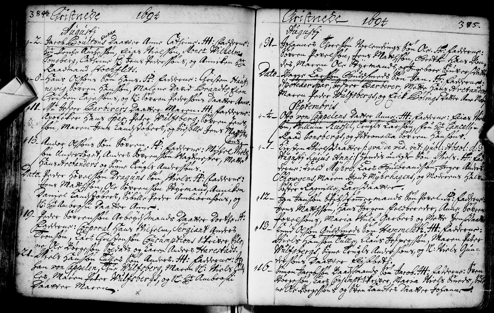 Bragernes kirkebøker, SAKO/A-6/F/Fa/L0002: Parish register (official) no. I 2, 1680-1705, p. 384-385